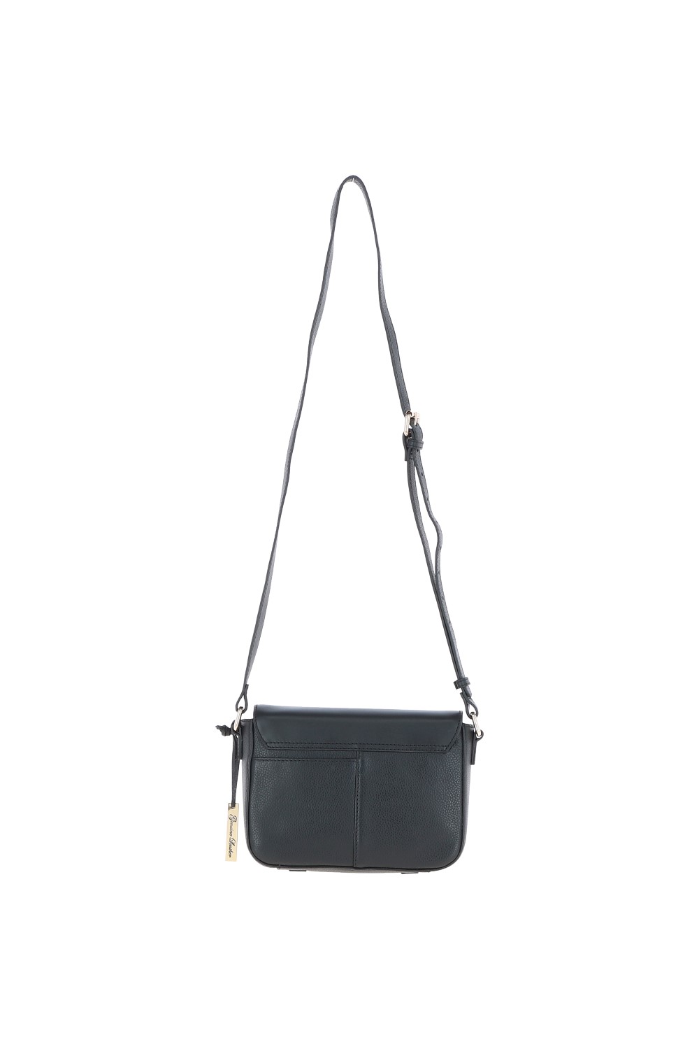 Black Flap Over Real Leather Crossbody Bag, Image 4 of 4