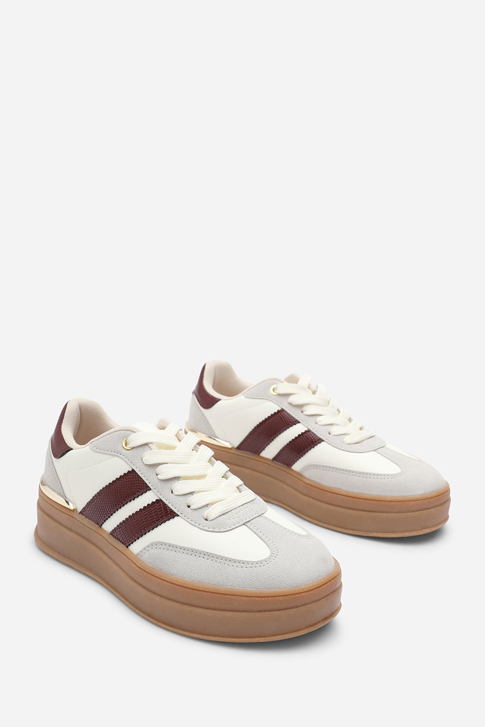 Grey 'Brisa' Platform Lace Up Trainers with Side Stripes, Image 4 of 8