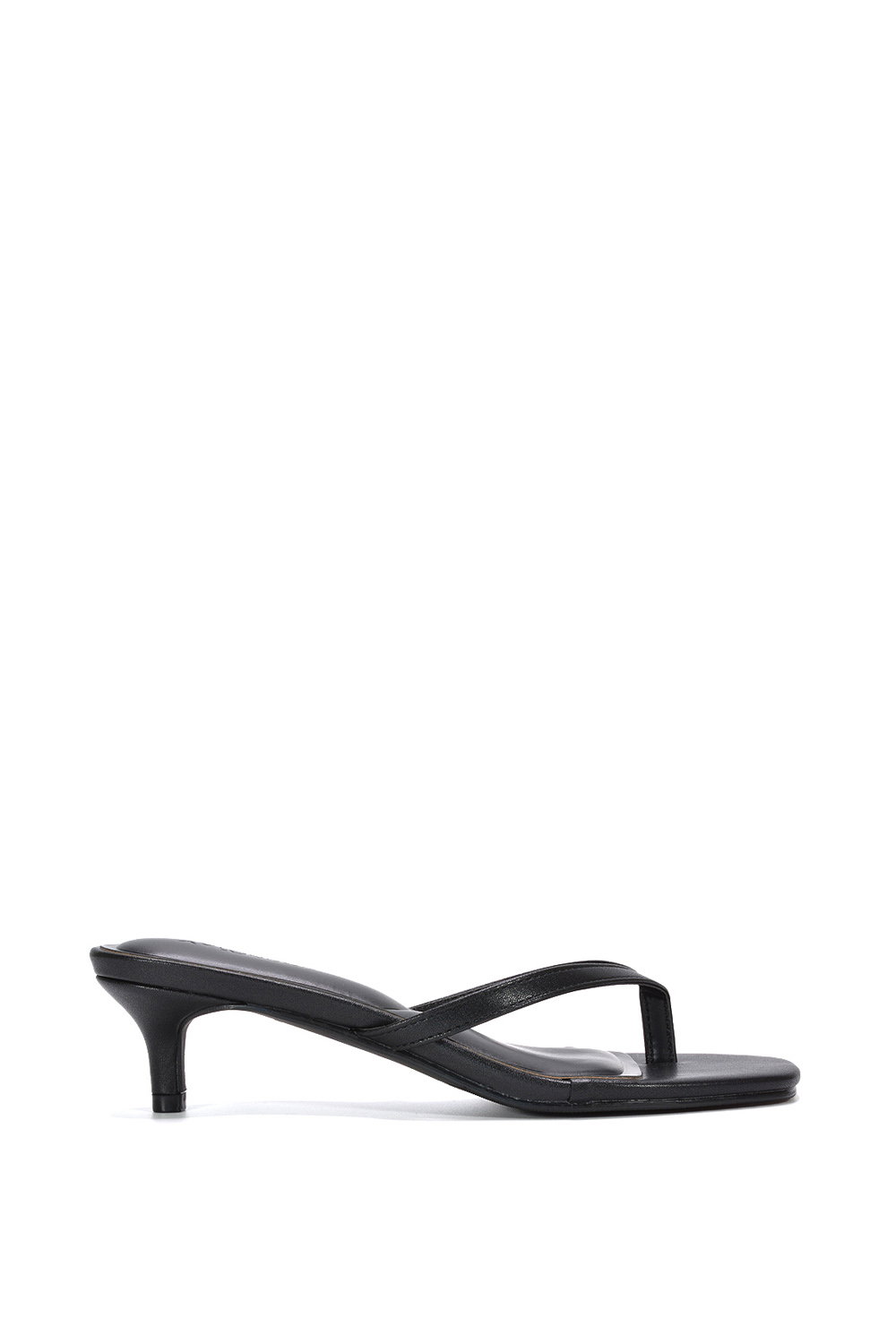 Black 'Violet' Slip On Flip Flop Kitten Heel Mule Heeled Sandals