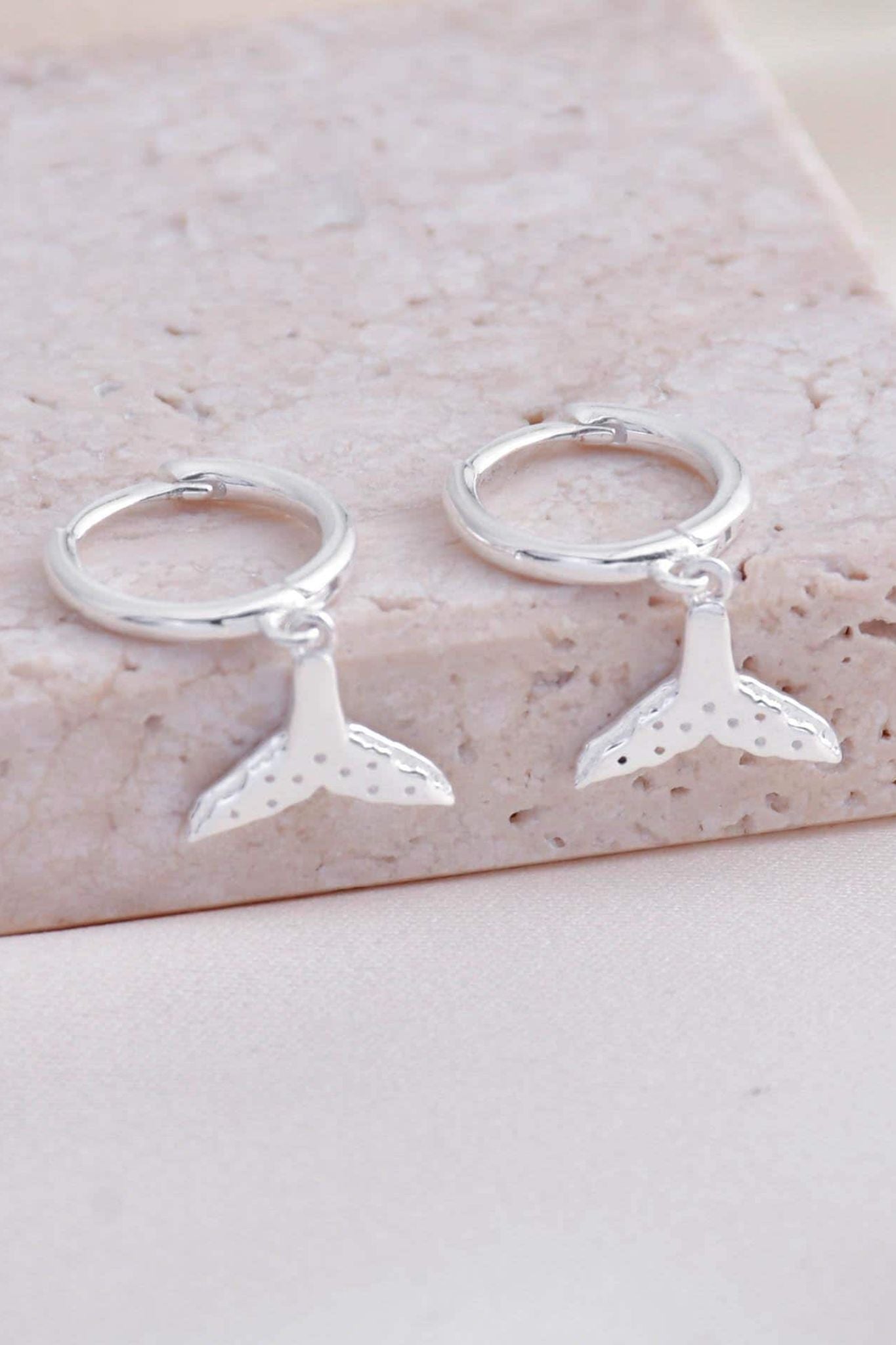 Silver Whale Tail Hoops Just For You Gift, Image 3 of 4