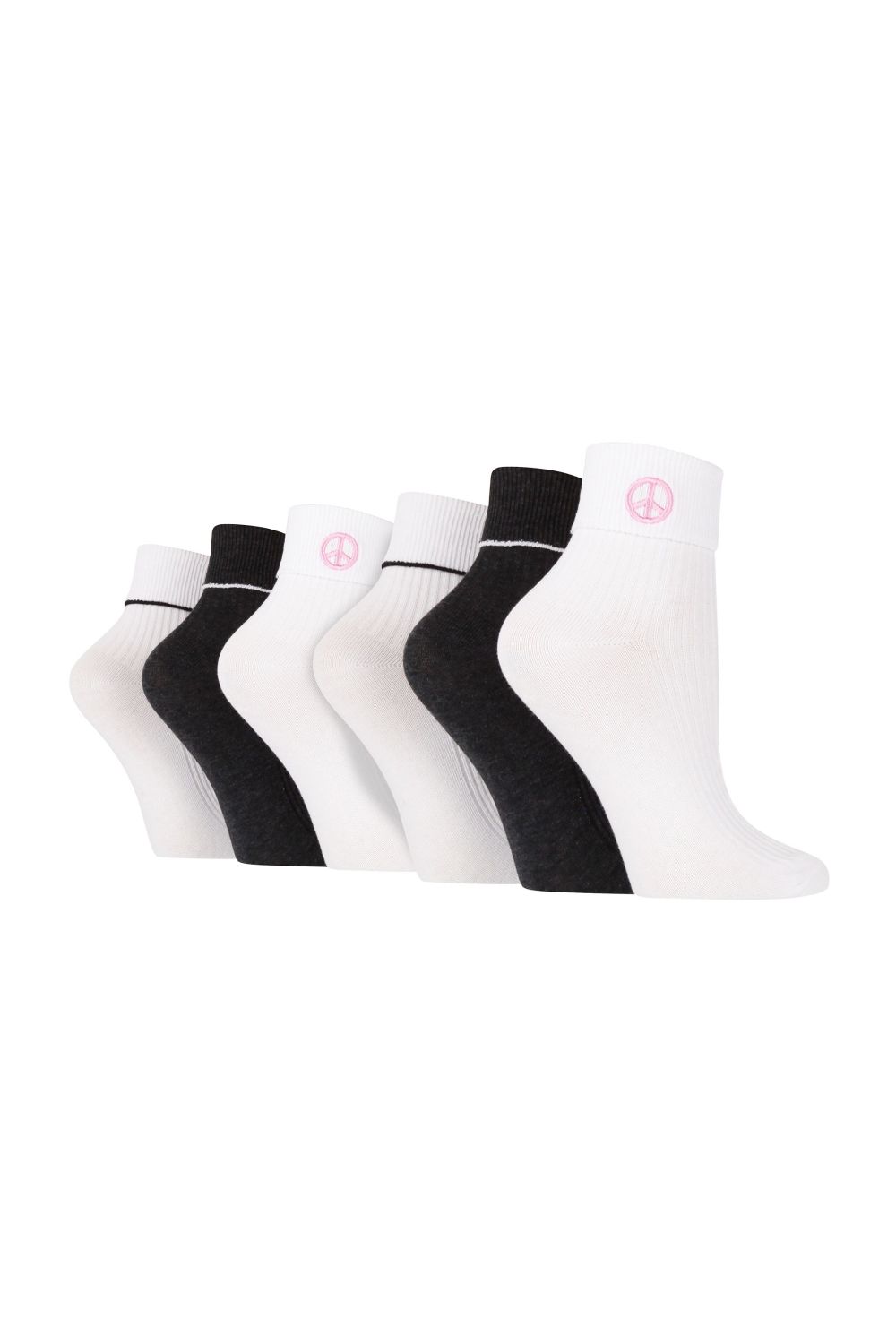 Black 6 Pair Ladies Turn Over Lounge Socks, Image 1 of 3