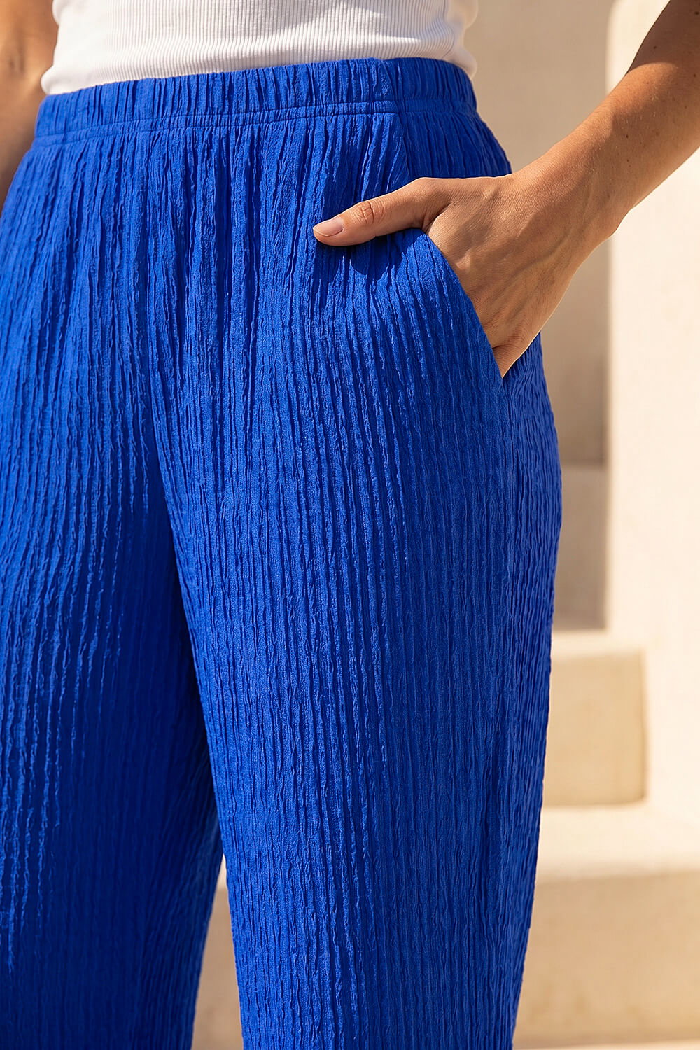 Royal Blue Classic Crinkle Crop Trouser, Image 5 of 5