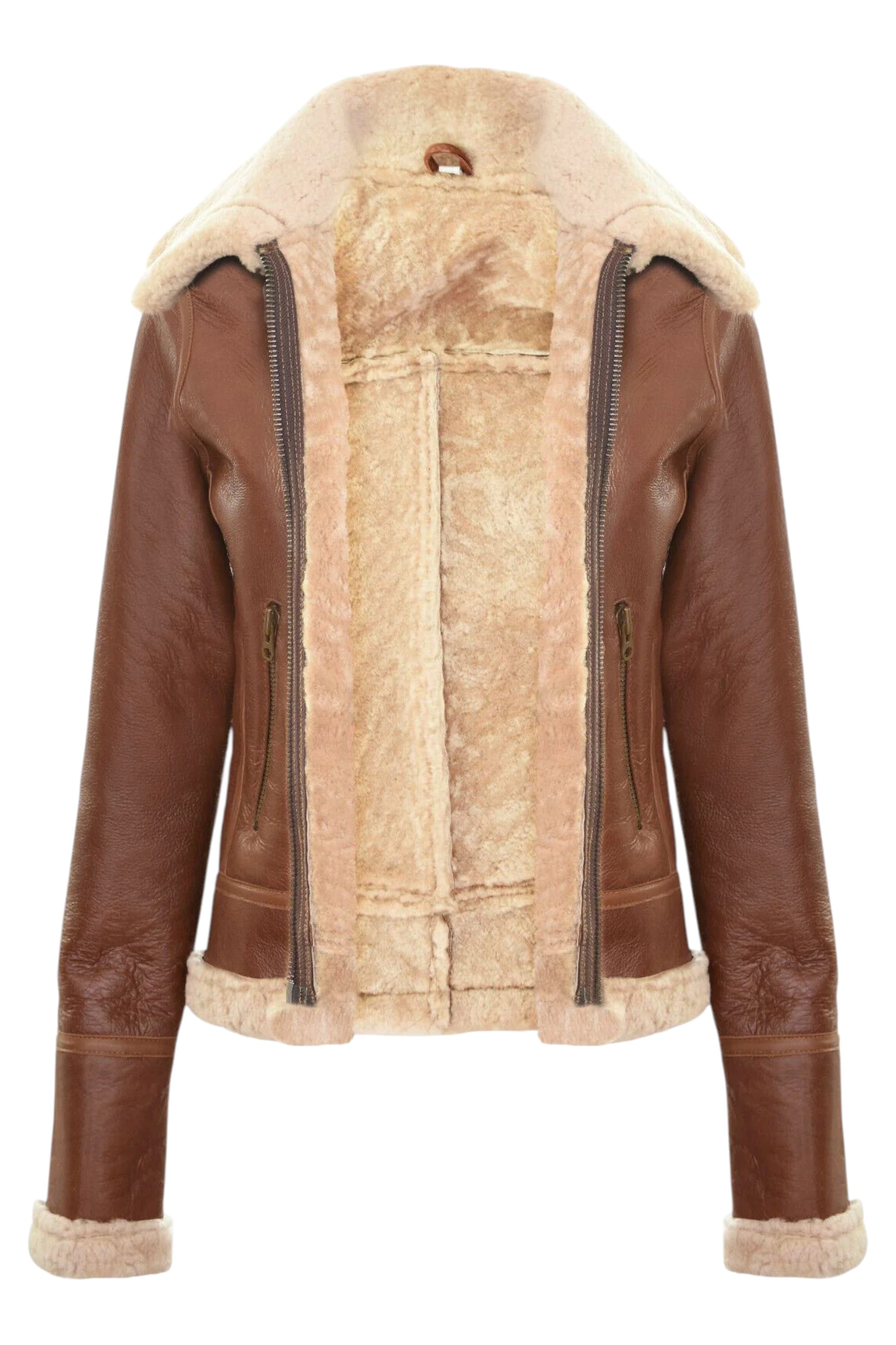 Brown Womens B3 Sheepskin Flying Jacket-Kano, Image 5 of 5
