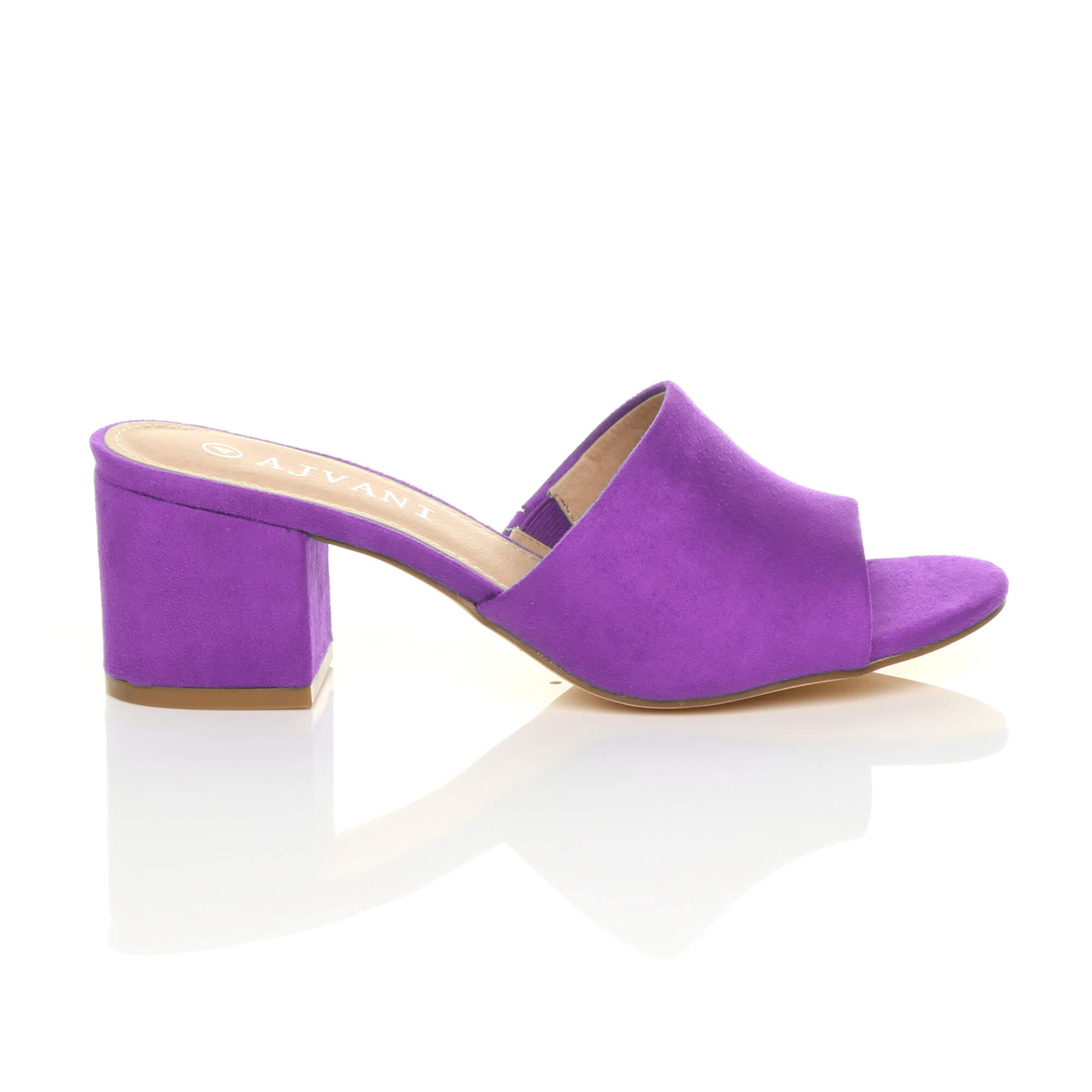 Purple AJVANI Purple Mid Block Heel Peep Toe Mules Sandals, Image 2 of 6