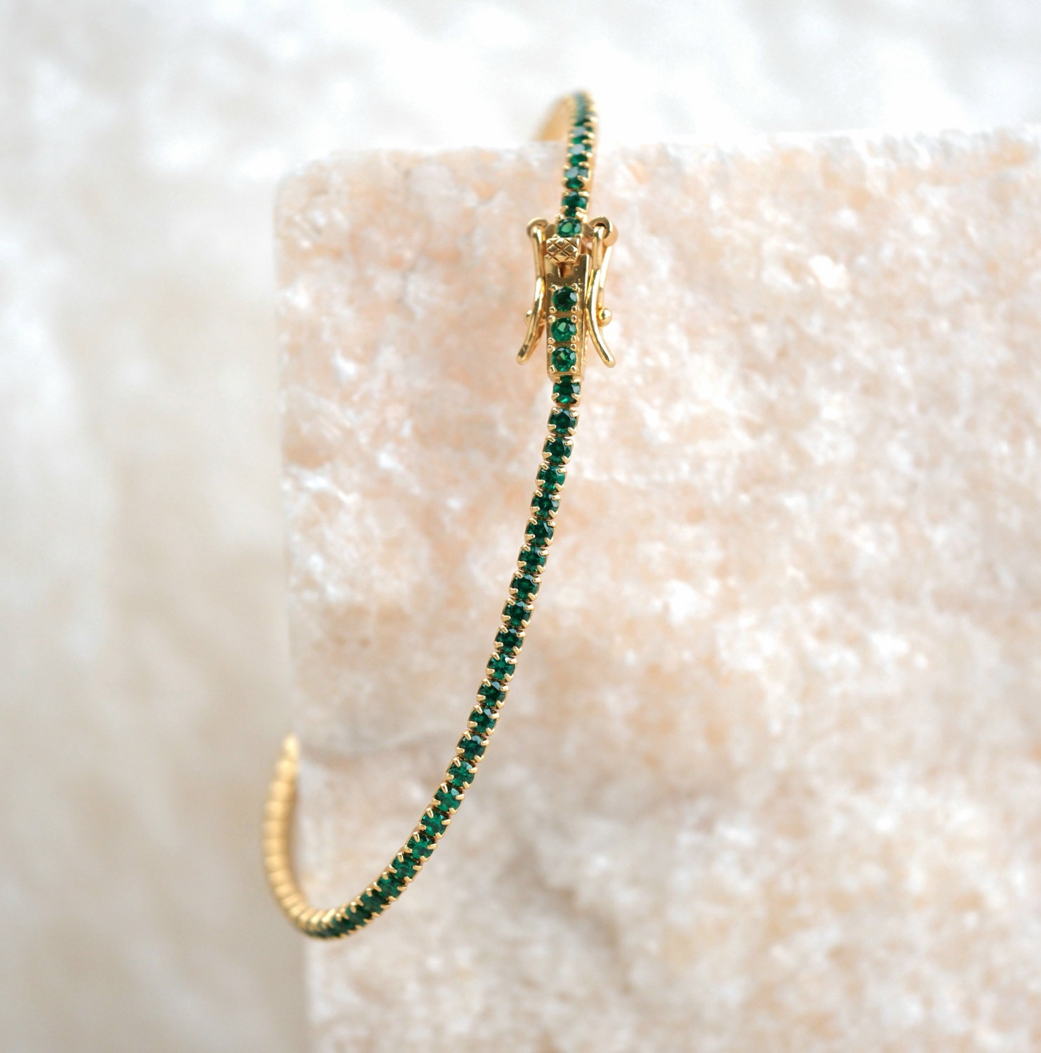 Gold Emerald Gemstone Gold Vermeil Tennis Bracelet, Image 2 of 2
