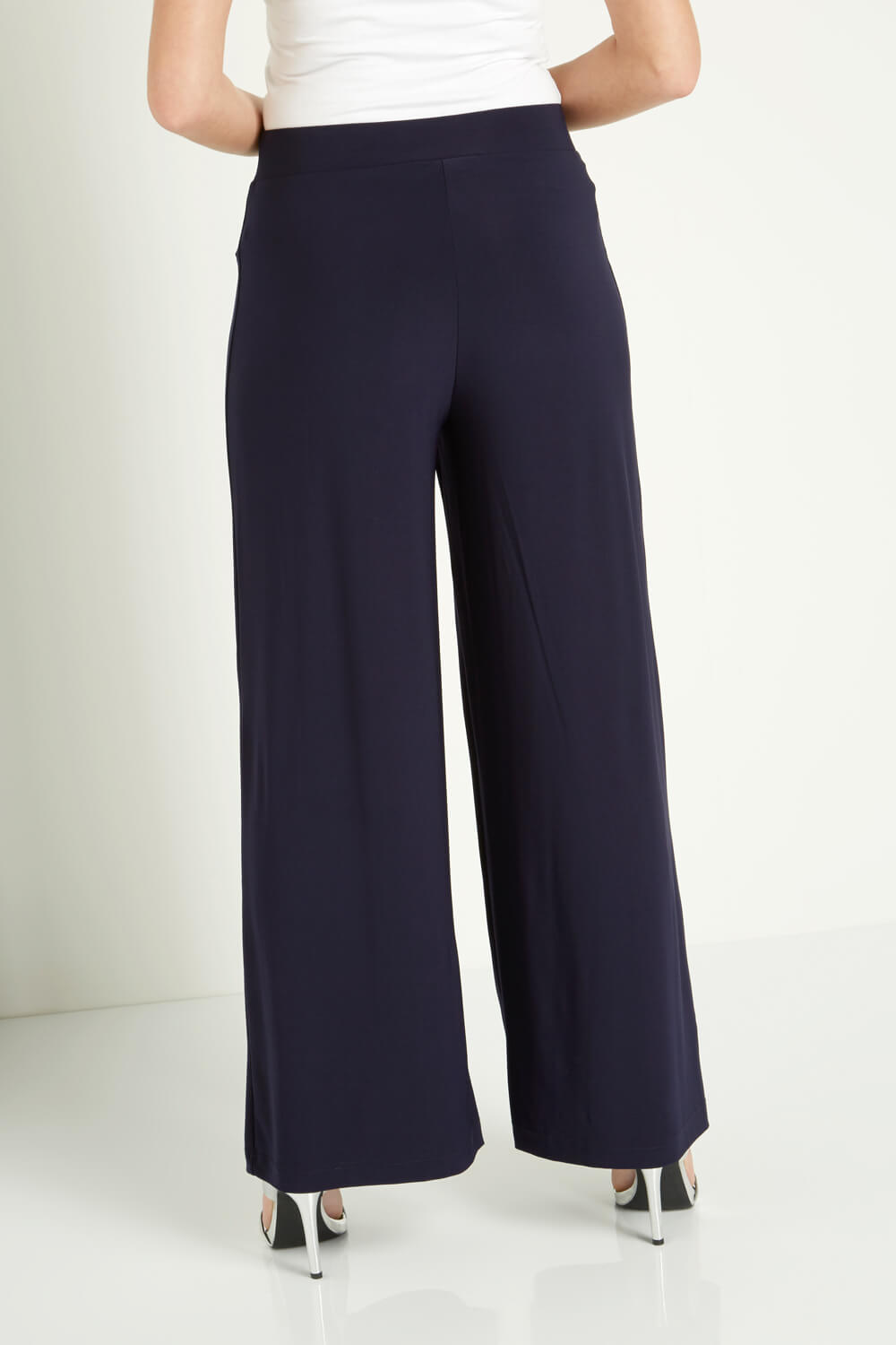 Long Wide Leg Trousers in Navy