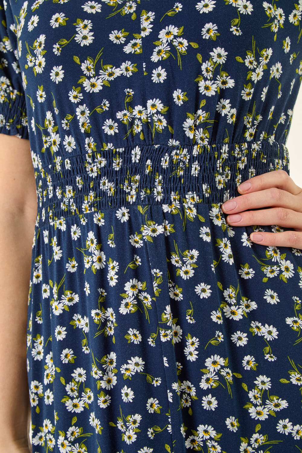 Navy  Ditsy Print V-Neck Midi Dress, Image 7 of 6