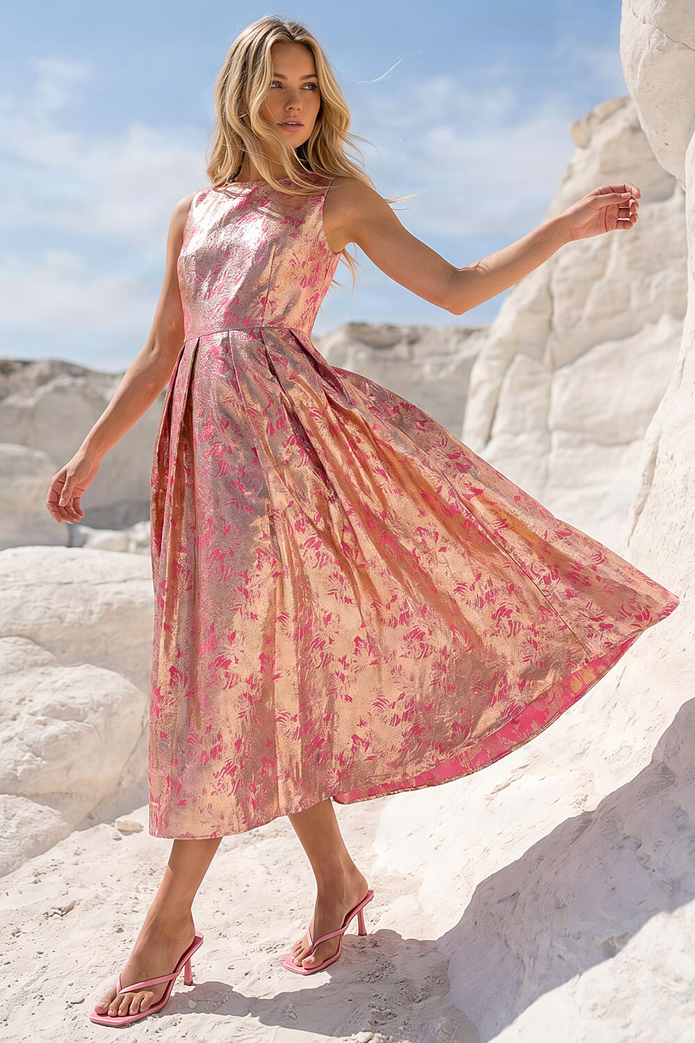 knee length dresses for ladies Adrianna Papell Plus Size Floral Jacquard Midi Dress - Blue Multi main image 1