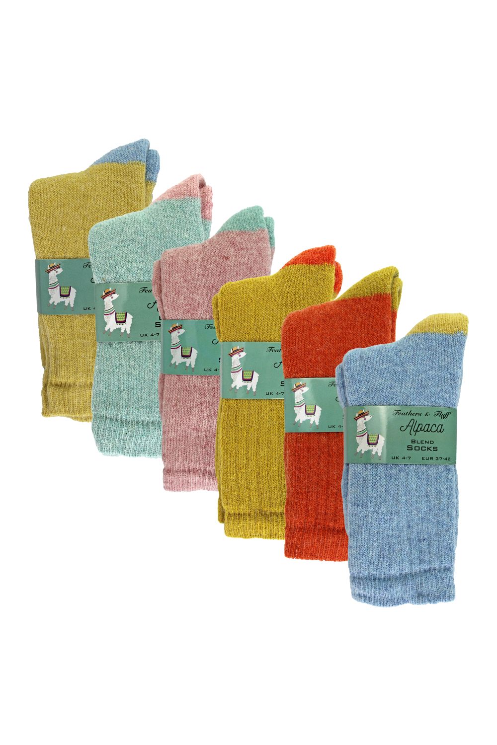 Multi 6 Pairs Ladies Alpaca Lounge Socks For Bed, Image 2 of 2
