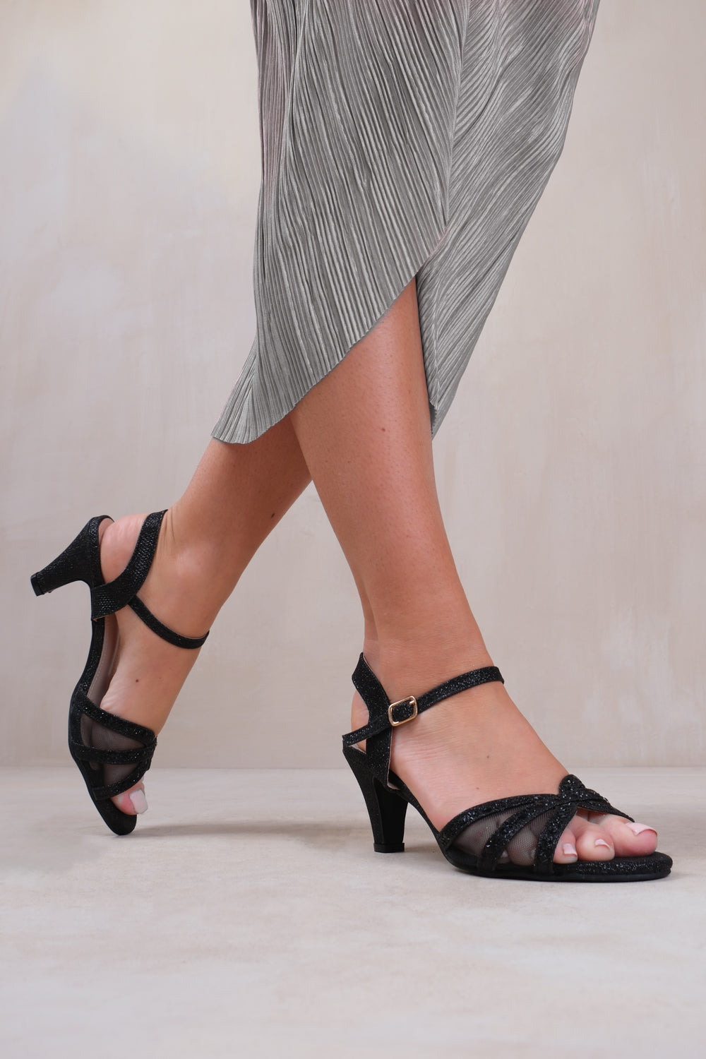Black 'Jillian' Diamante Mesh Strappy Heel, Image 1 of 2