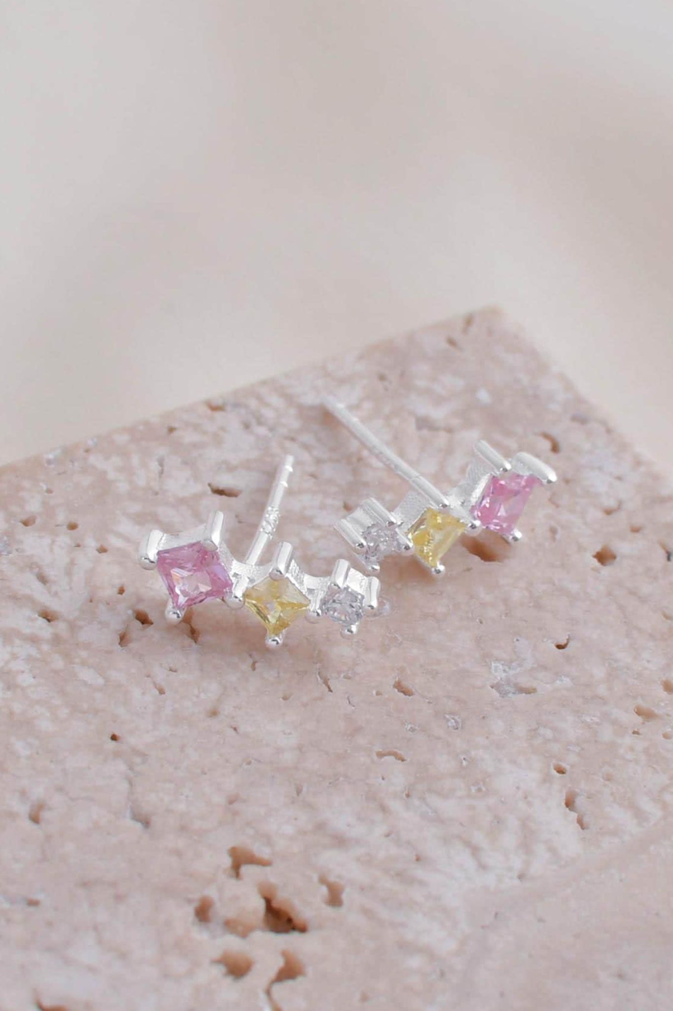 Silver Sterling Silver Multicoloured CZ Studs, Image 1 of 3