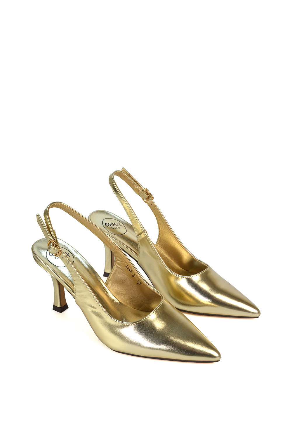 Gold XY LONDON Gold 'Valerie' Stiletto High Heel Closed Toe Slingback Court Shoes, Image 4 of 5