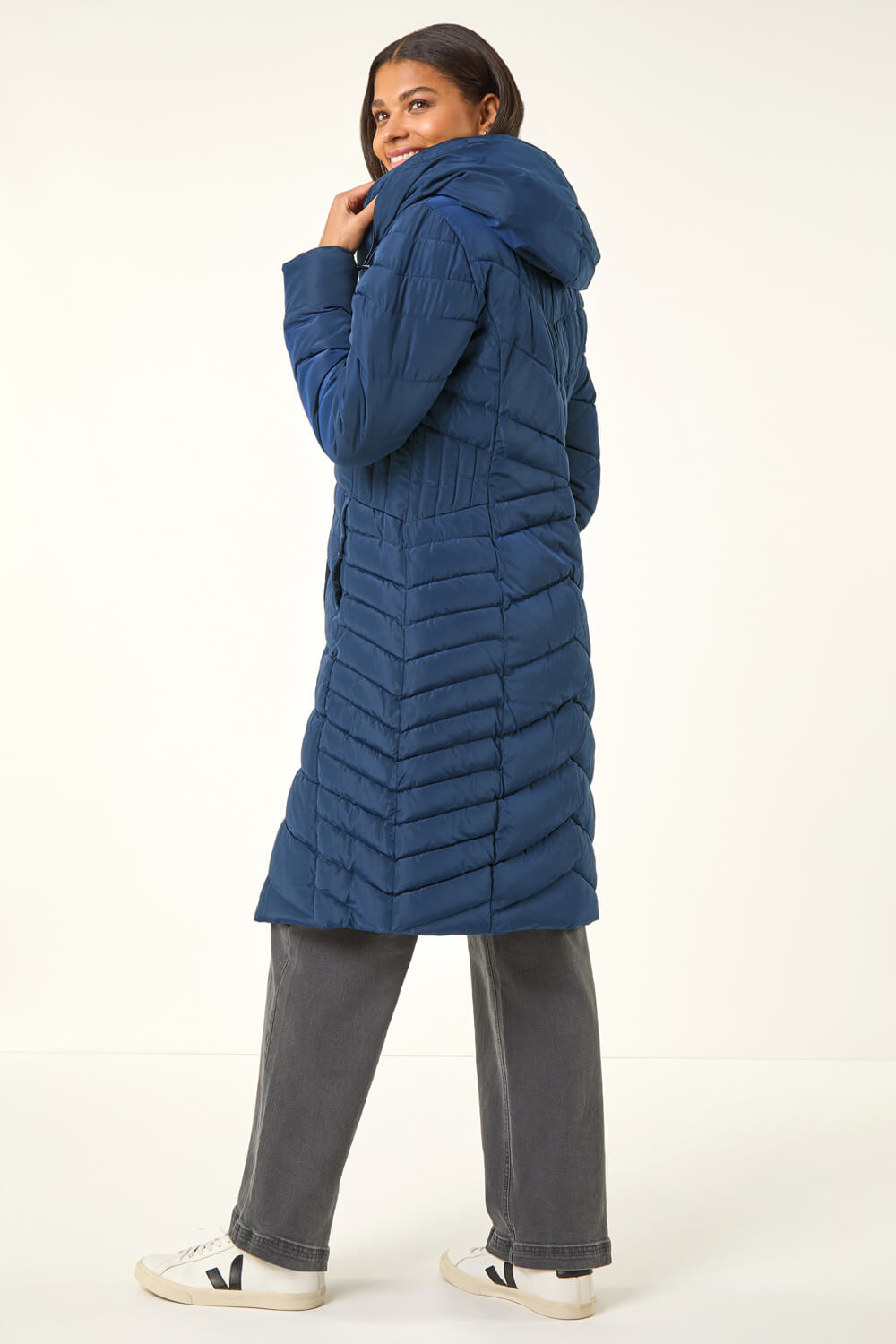 Midnight Blue Hooded Quilted Coat, Image 4 of 5