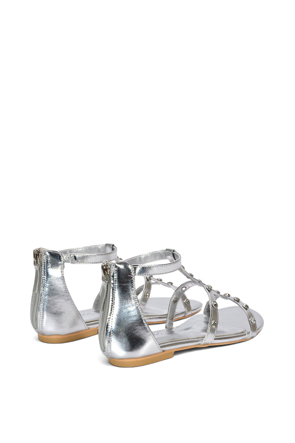 Silver 'Julia' T-Bar Gladiator Sandals With Studded Details, Image 4 of 6