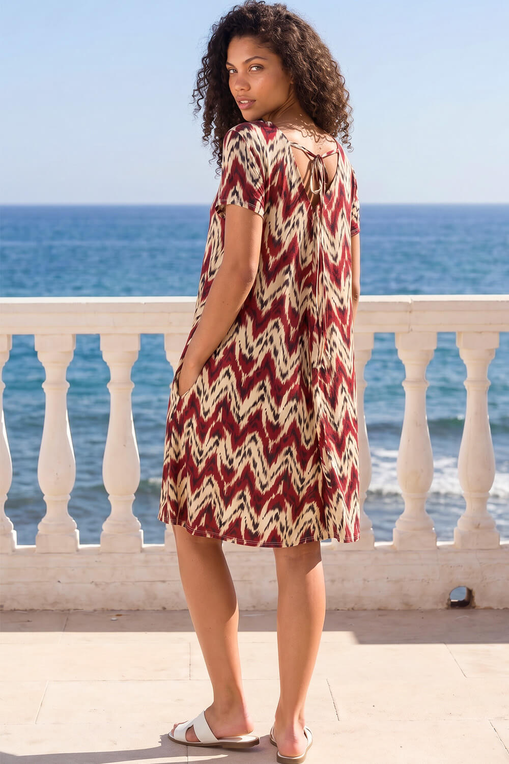 Rust Petite Abstract Print Swing Stretch Dress, Image 4 of 4