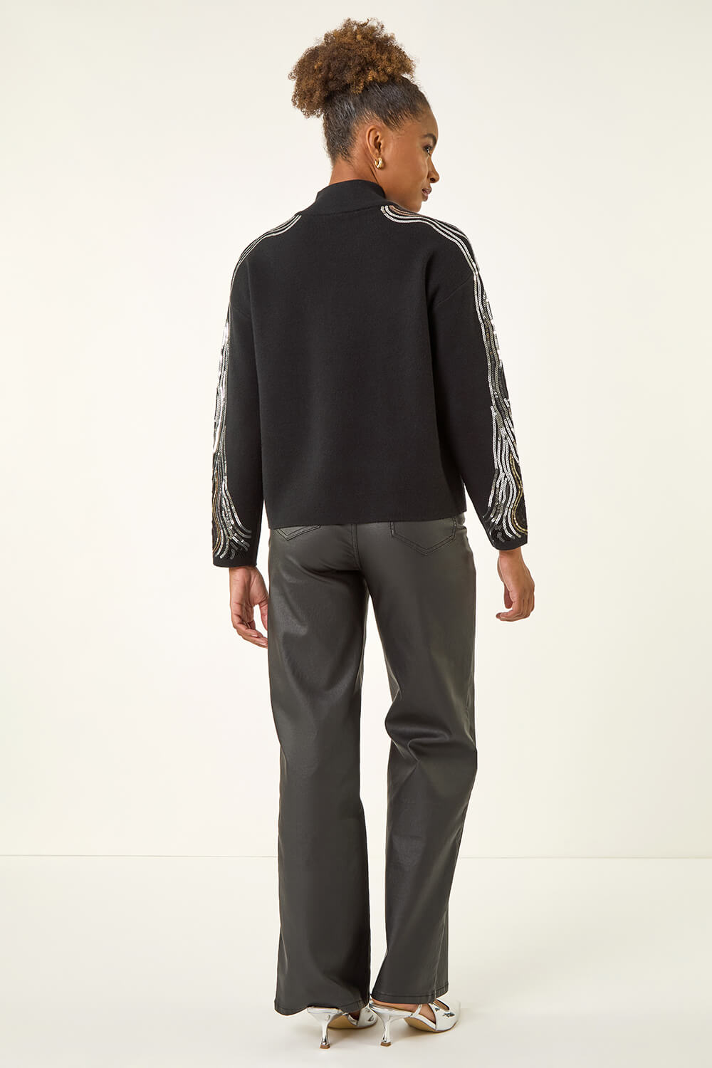 Black Wave Sleeve Knit Jumper, Image 4 of 5