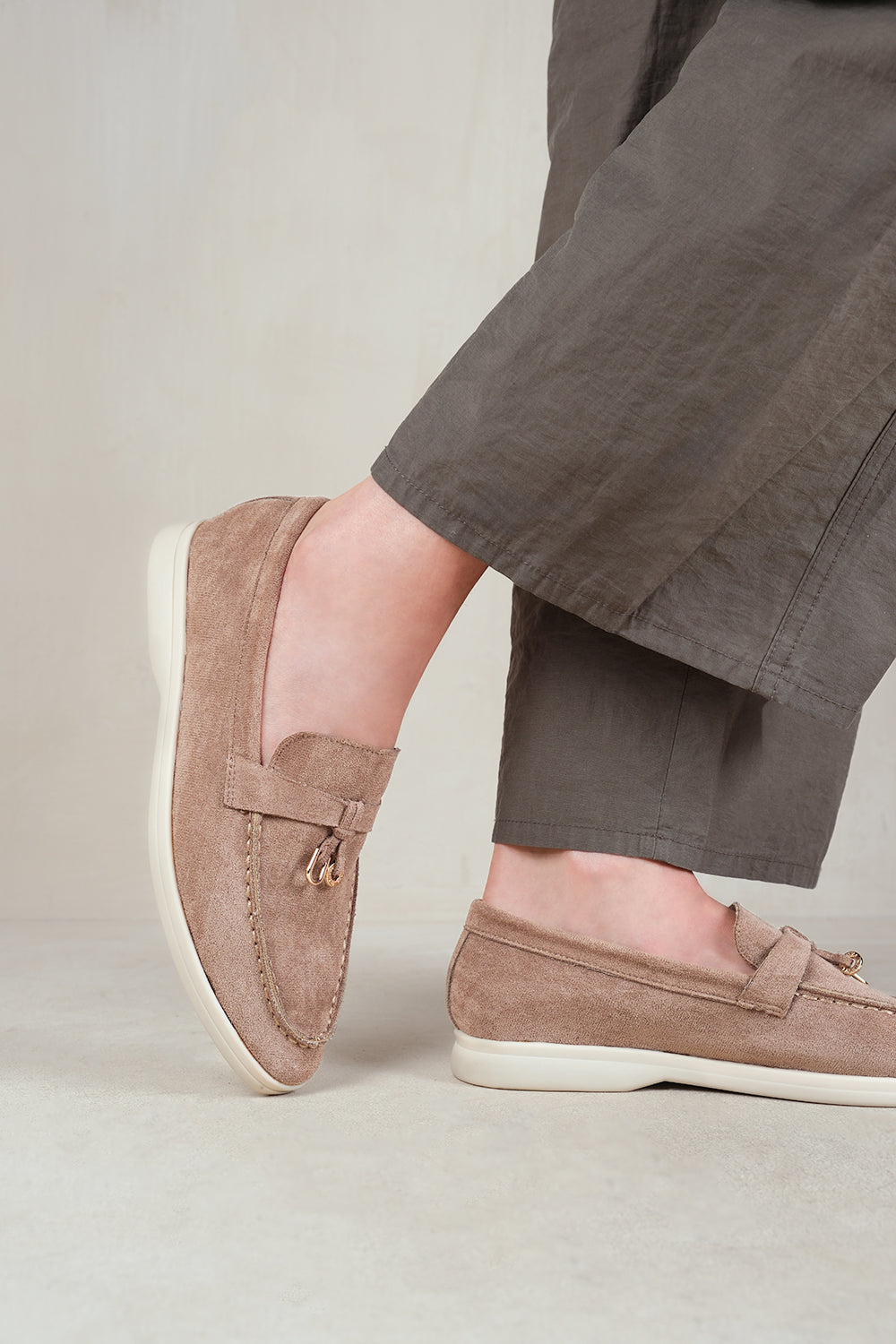 Khaki 'Pegasus' Slip On Trim Loafers With Accessory Detailing, Image 2 of 3
