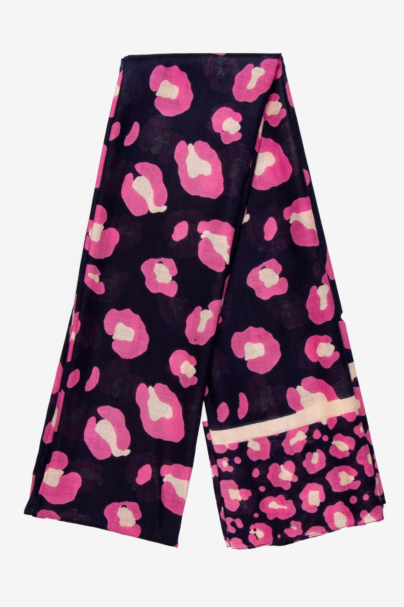 Pink Sarta Pink Bordered Leopard Print Lightweight Scarf, Image 3 of 3