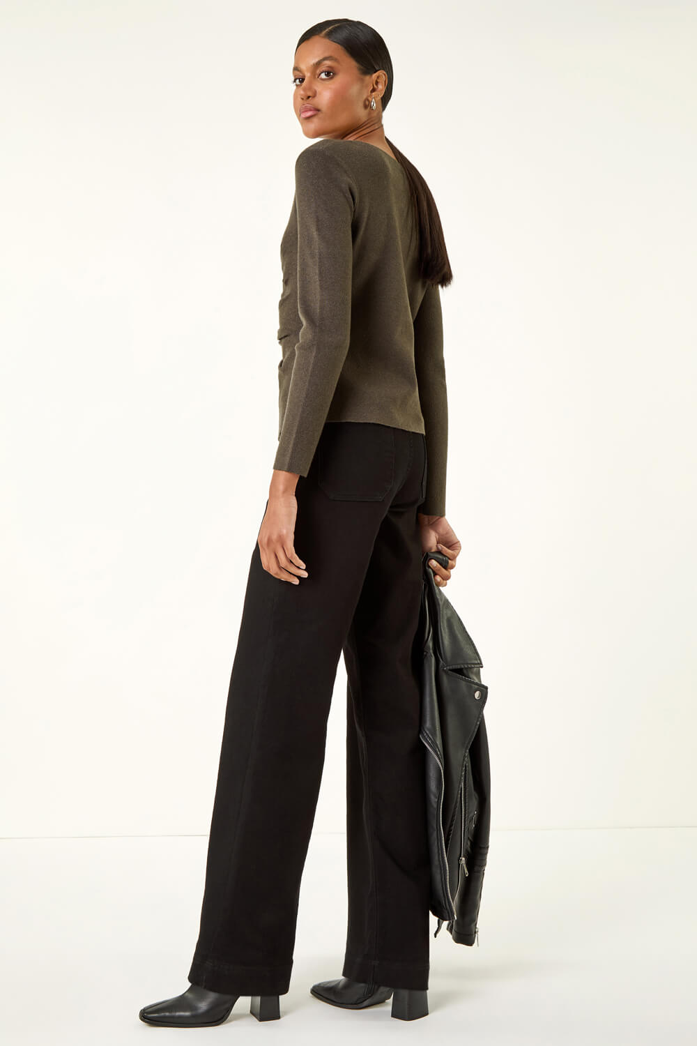 Khaki Rose Front Knit Top, Image 4 of 5