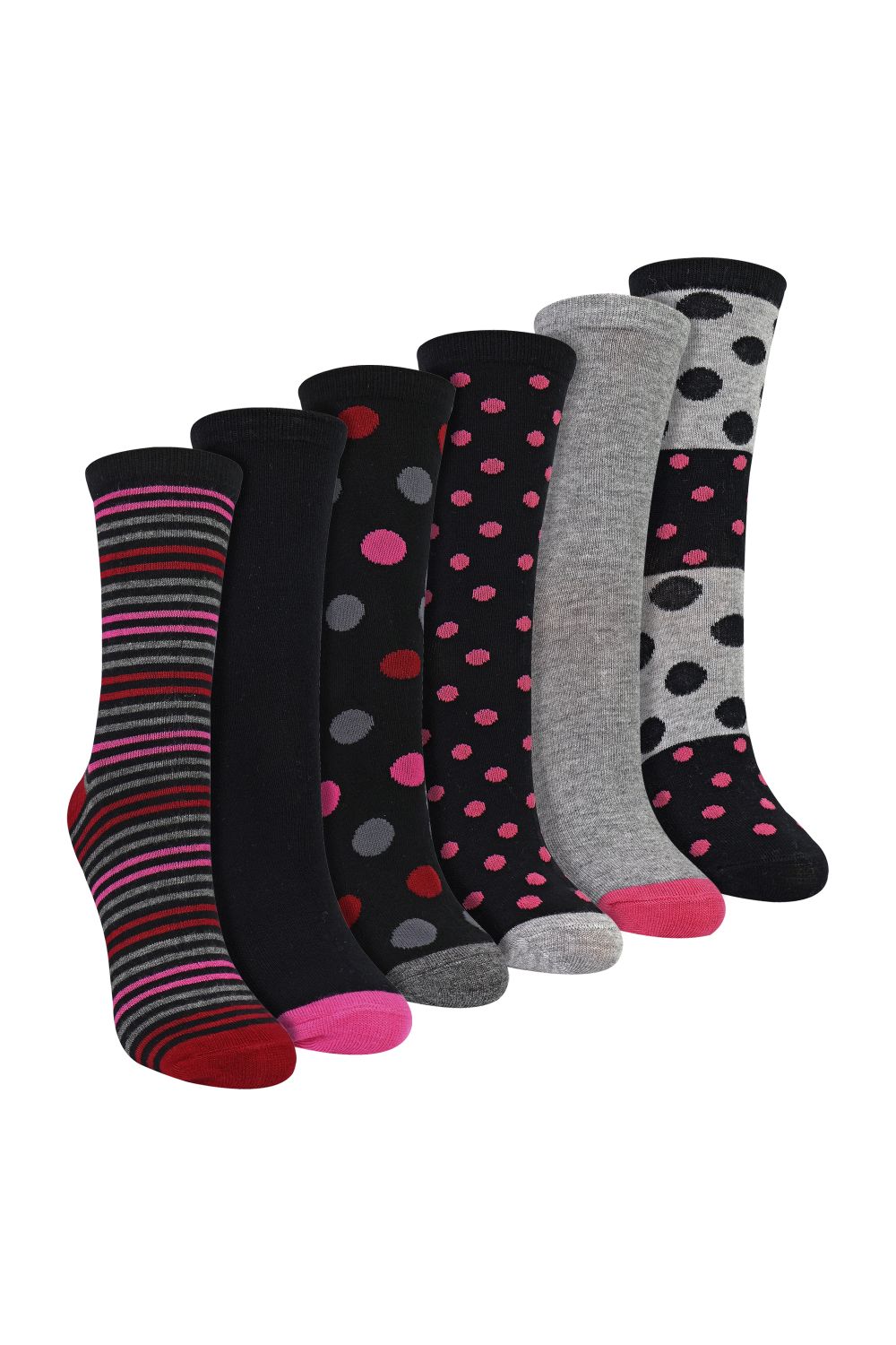 Pink 6 Pack Ladies Bamboo Socks Soft Breathable Patterned Everyday Socks, Image 1 of 3