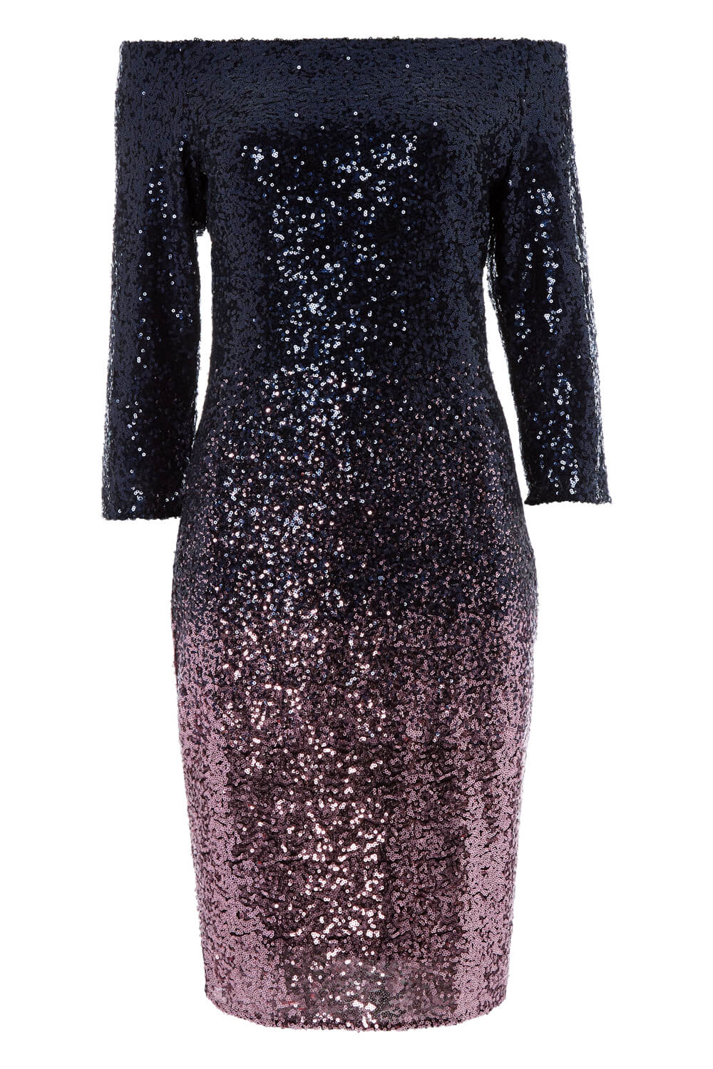 Ombre Sequin Bardot Dress in Navy - Roman Originals UK