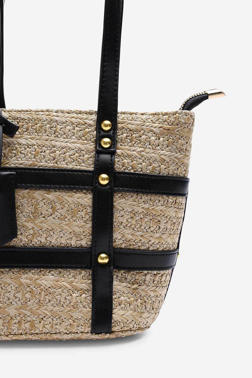 Black Alaia Small Raffia Bag with Studd Detail and Cross Body Strap, Image 3 of 5