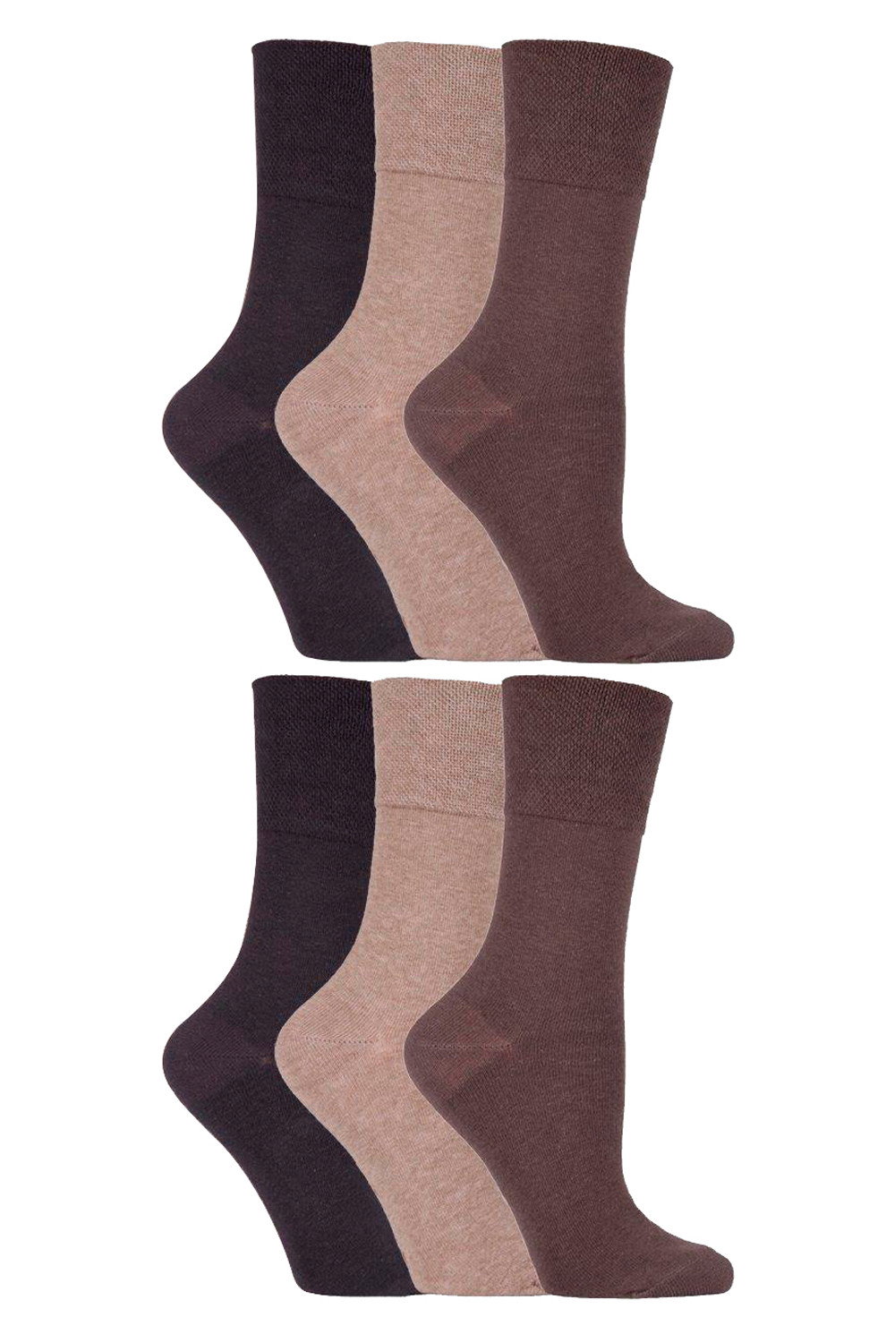 Brown 6 Pack Non Elastic Diabetic Socks, Image 1 of 5