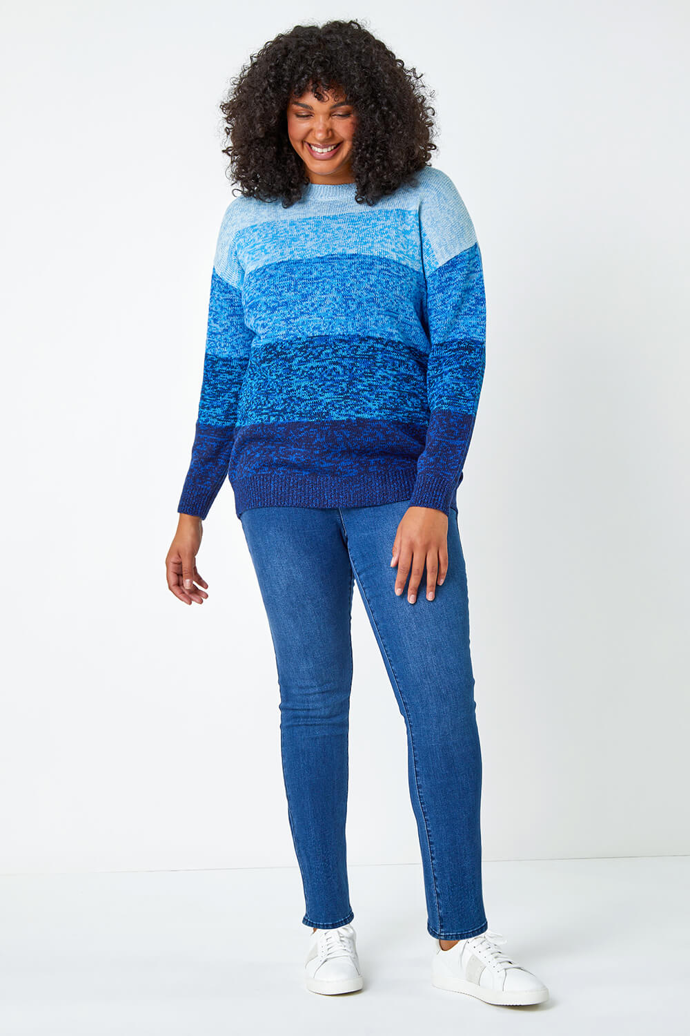 Blue Curve Ombre Stripe Knit Jumper, Image 3 of 5