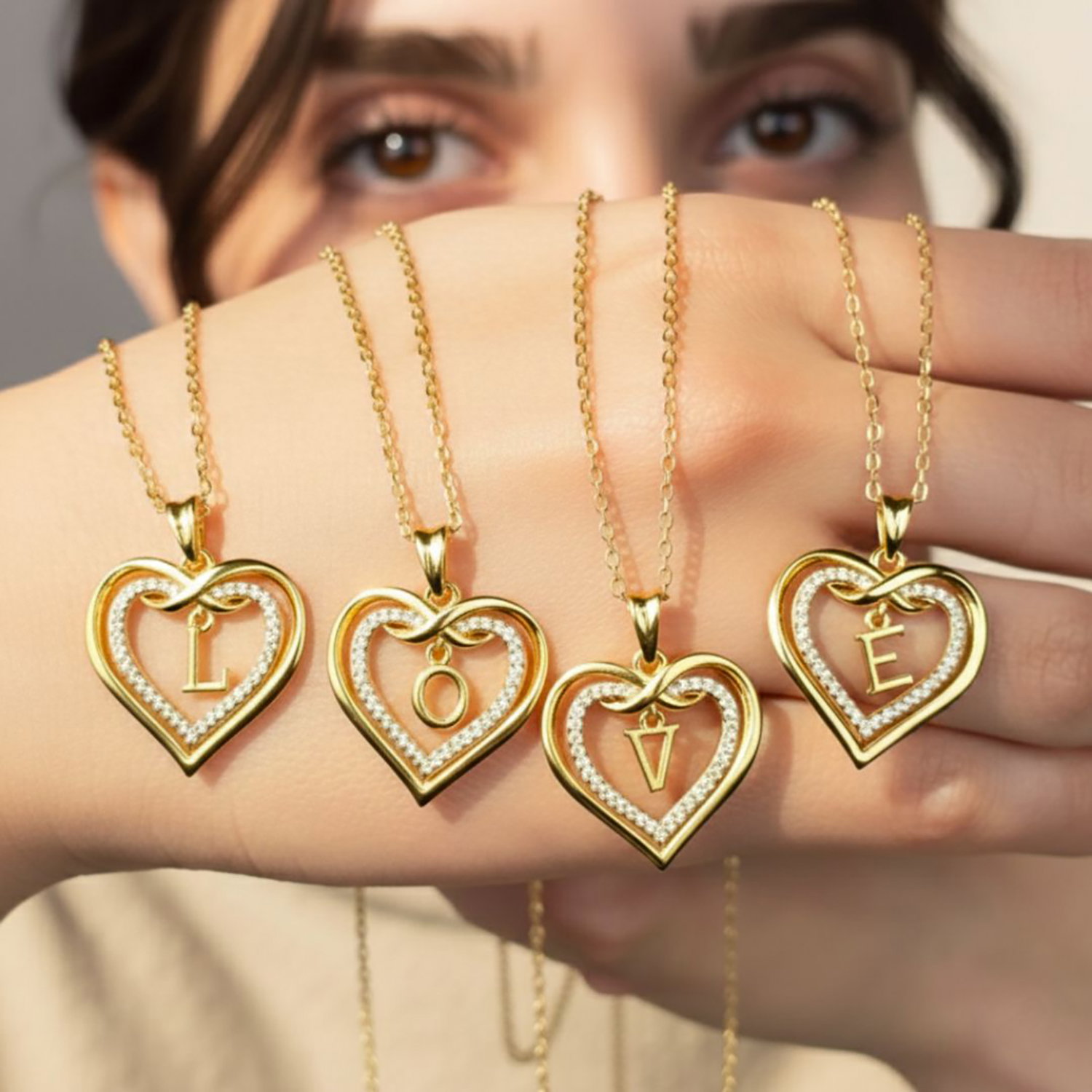 Gold Statement Love Heart Initial Necklace Gold Plated Necklace, Image 6 of 6