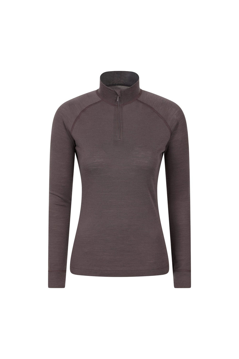 Brown Merino Wool Zip Neck Thermal Top, Image 2 of 5