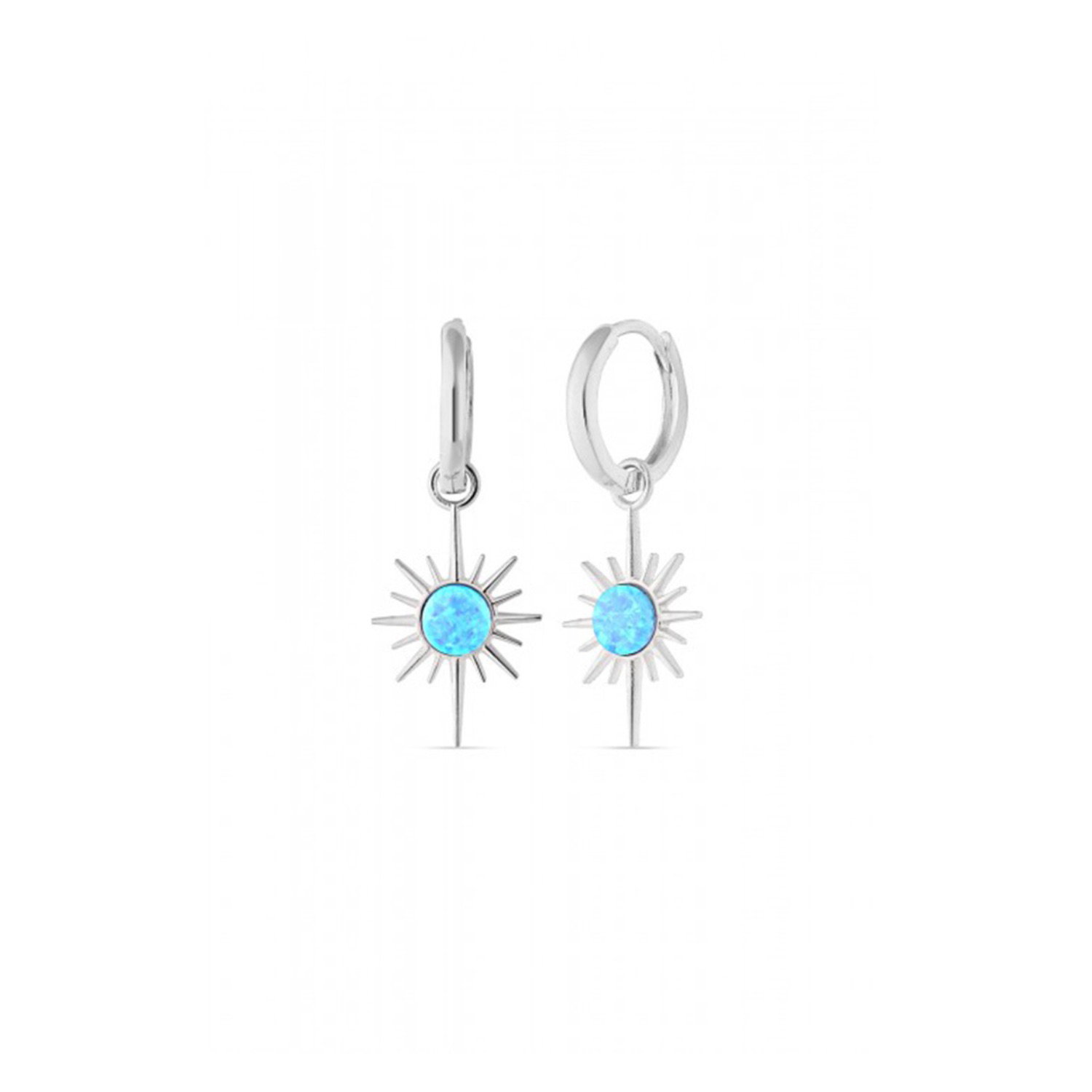 Silver Blue Opal Northernstar Drop Hoop Earring Sterling Silver, Image 1 of 2