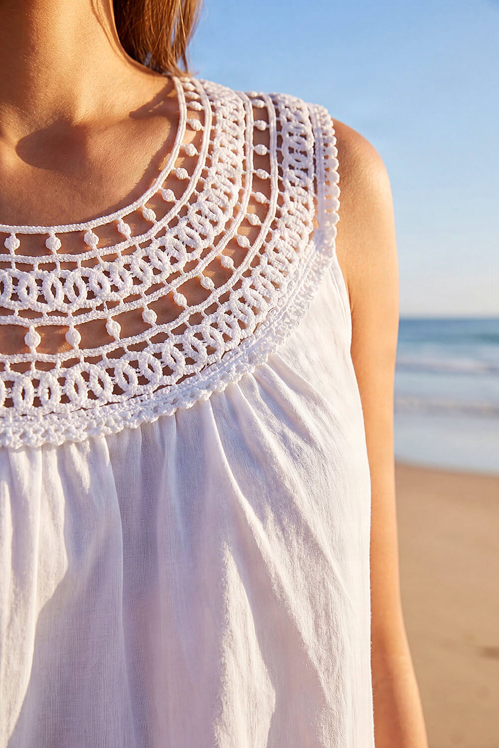 Ivory Crochet Trim Vest Top, Image 5 of 4