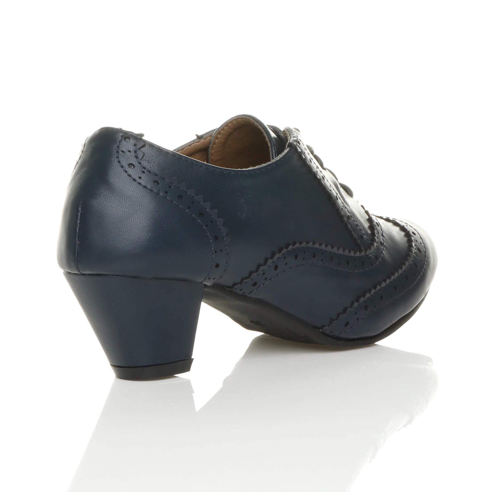 Navy Blue AJVANI Navy Blue Mid Heel Brogue Ankle Boots Shoe Boots, Image 4 of 6