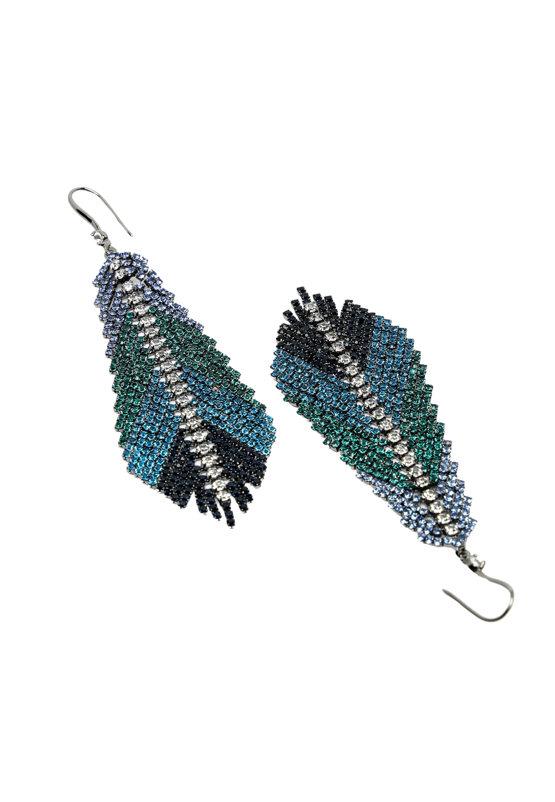 Blue Feather Crystals Studded Earrings, Image 3 of 5