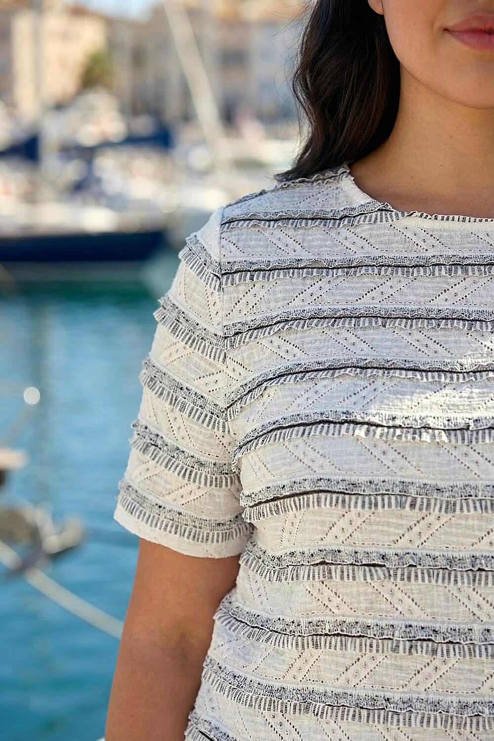 Ivory Curve Stripe Frill Lace Top, Image 5 of 4