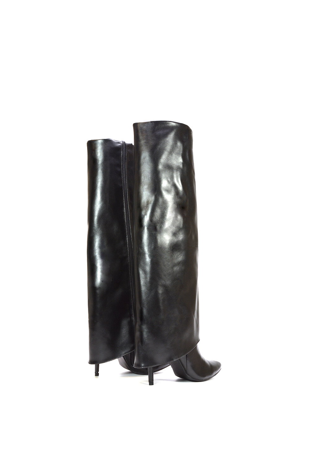 Black 'Shauna' Foldover Knee High Boots With Stiletto Heel, Image 5 of 6