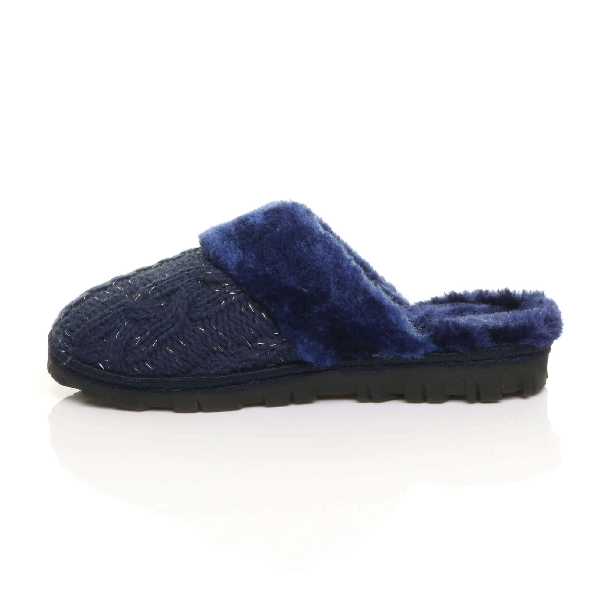 Navy Blue AJVANI Navy Blue Glitter Knitted Mules Slippers, Image 2 of 5
