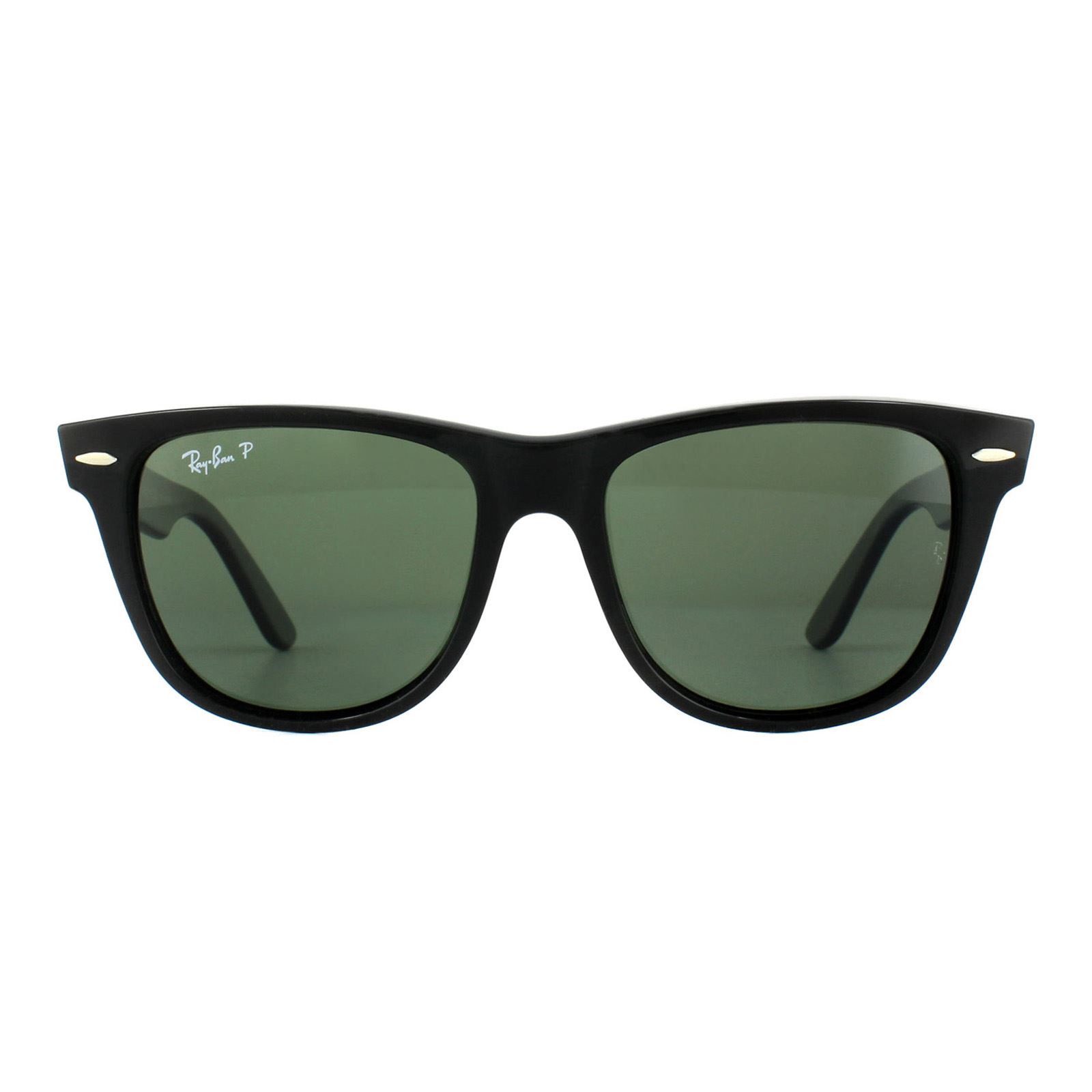 Black Rectangle Black Green Polarized Wayfarer 2140 Sunglasses, Image 1 of 3