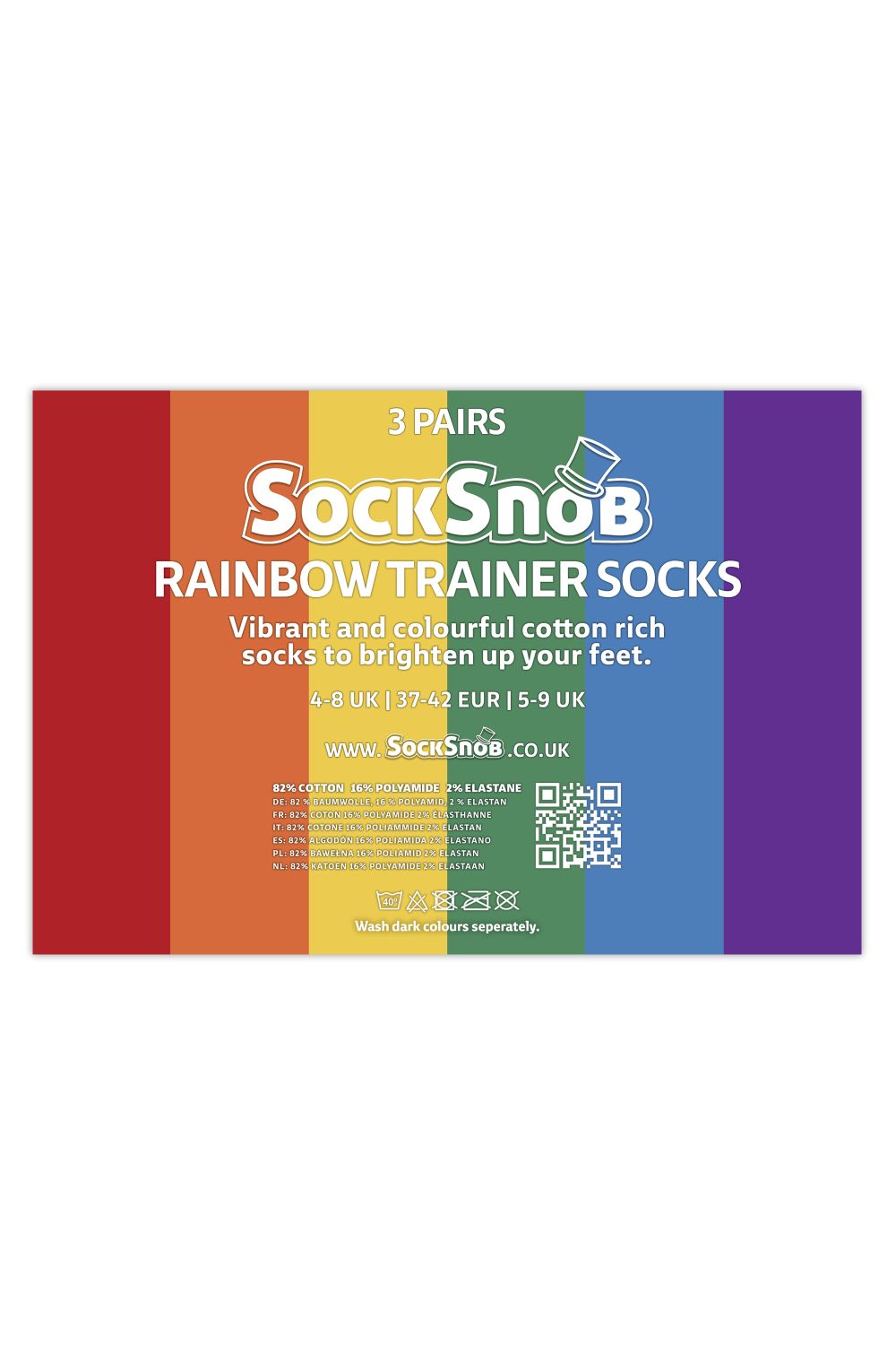Multi 3 Pairs Rainbow Cotton Trainer Socks, Image 2 of 3