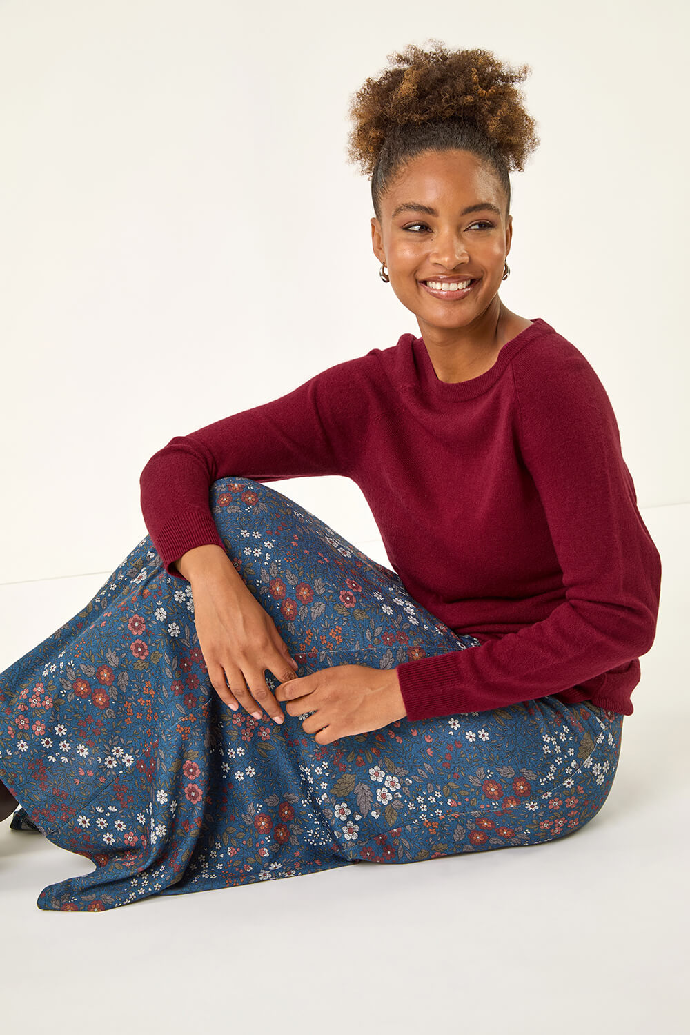 Denim Ditsy Floral Print Stretch Skirt, Image 3 of 5