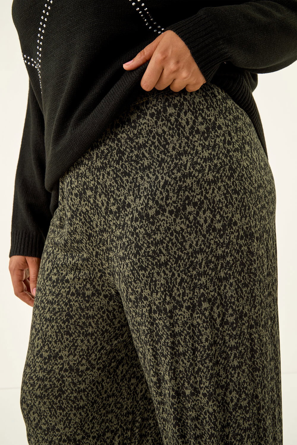Khaki Curve Paisley Wide Leg Culottes, Image 6 of 5