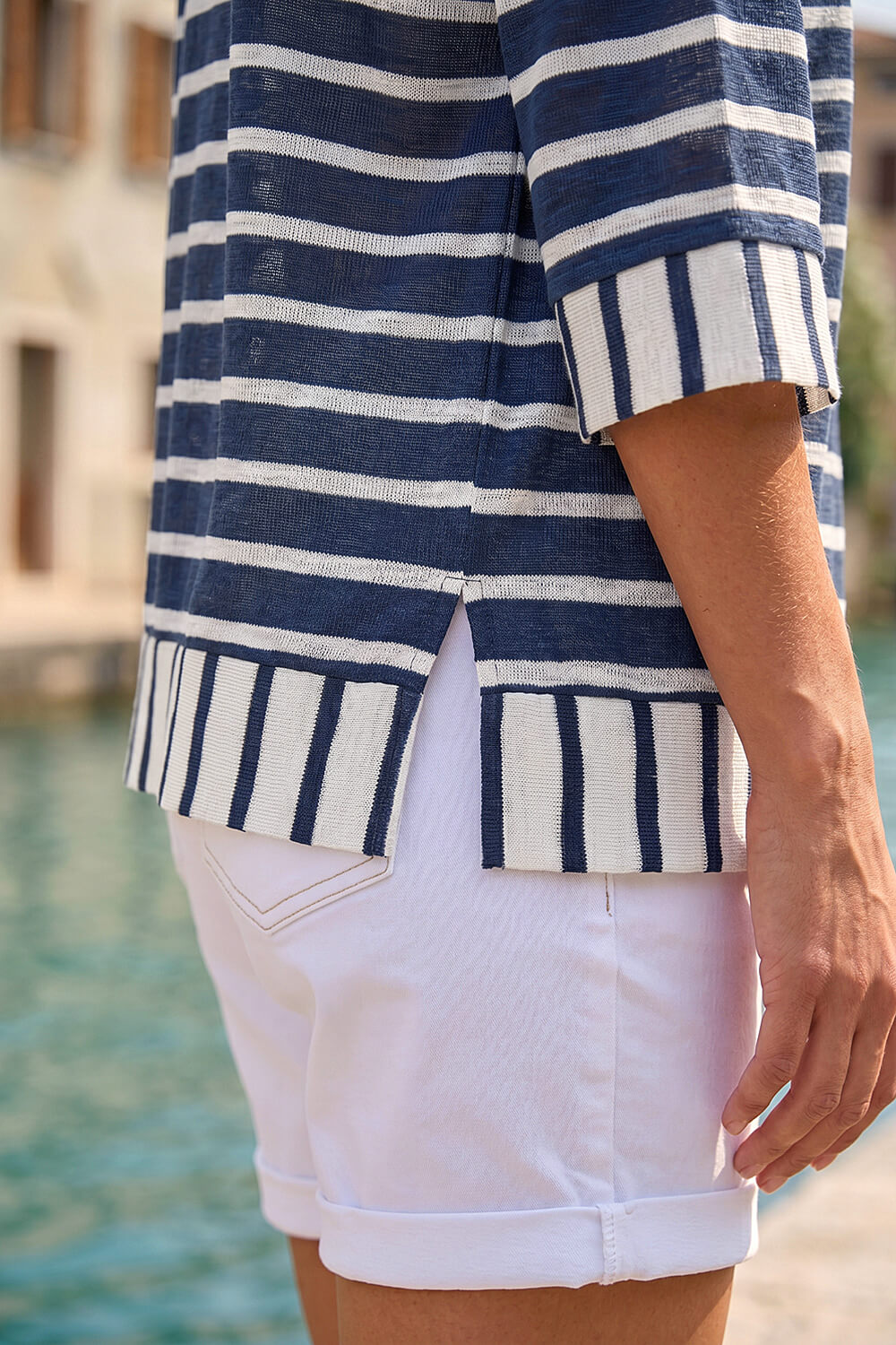 Navy Stripe Print V-Neck Tunic Top, Image 5 of 4