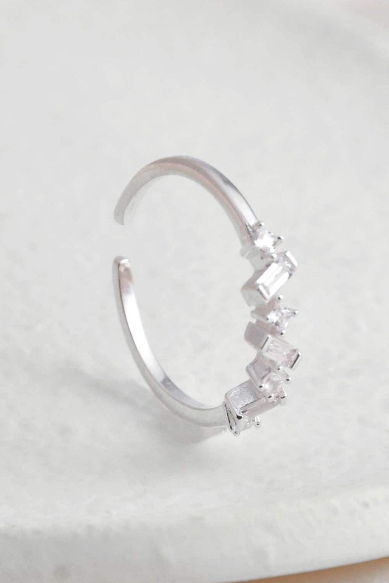 Silver Sterling Silver Baguette CZ Adjustable Ring, Image 1 of 2