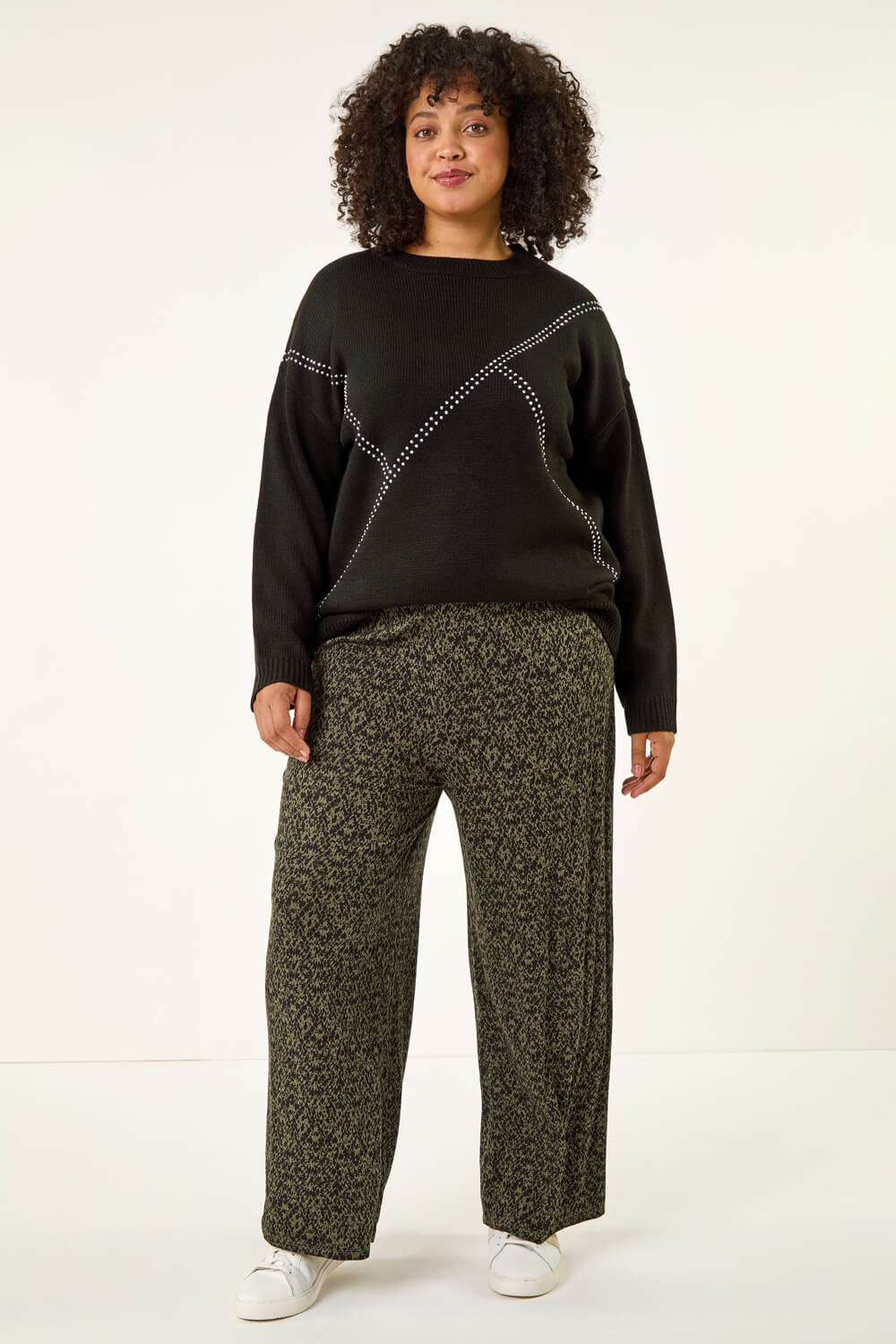 Khaki Curve Paisley Wide Leg Culottes, Image 3 of 5