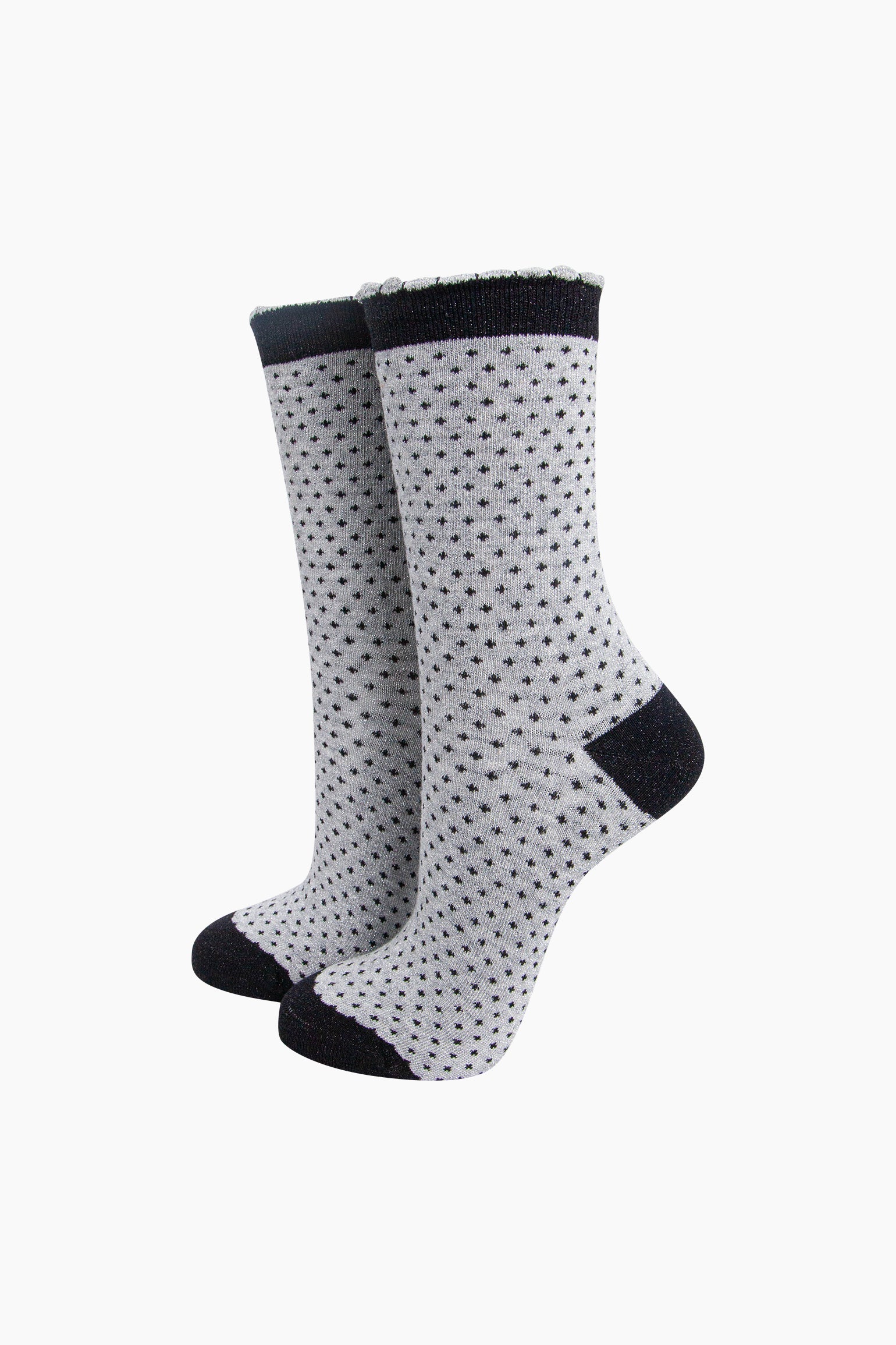 Grey Sock Talk Grey Polka Dots Combed Cotton Glitter Socks, Image 1 of 4