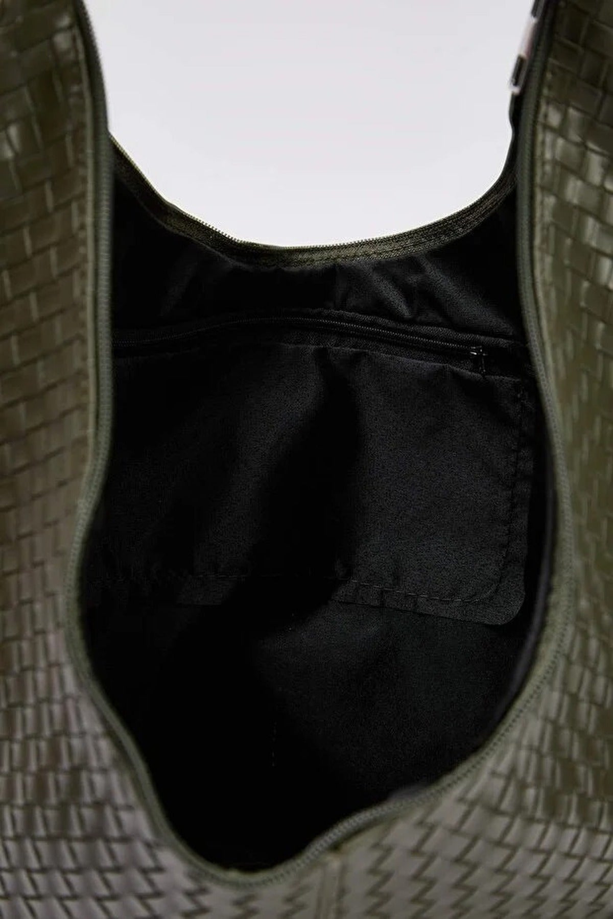 Khaki Woven Texture Oversized Tote Shoulder Bag, Image 2 of 3