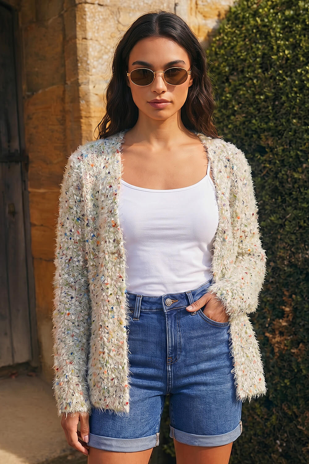 Natural Fluffy Sparkle Cardigan, Image 3 of 4