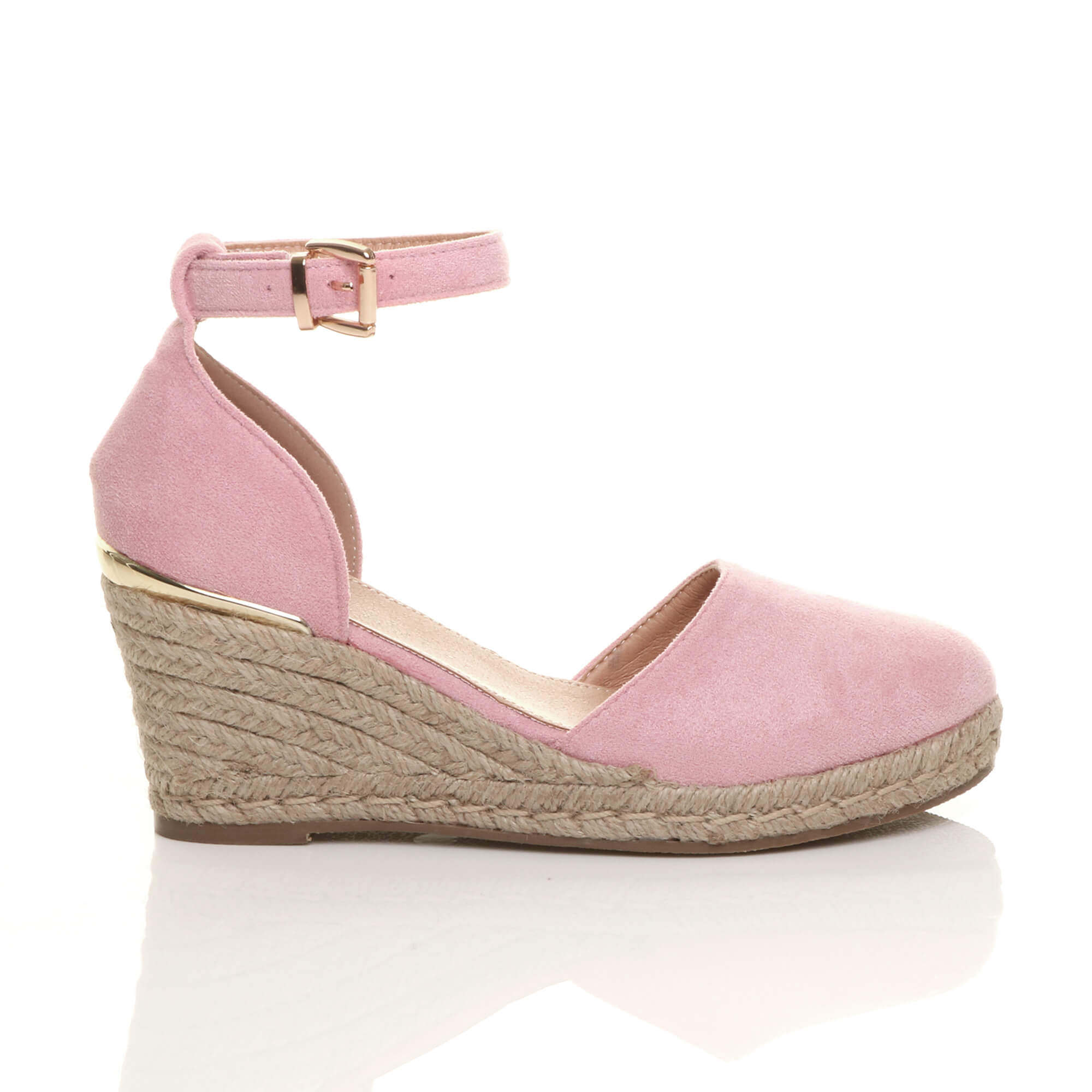Light Pink AJVANI Light Pink Mid Wedge Heel Ankle Strap Espadrille Sandals, Image 2 of 6