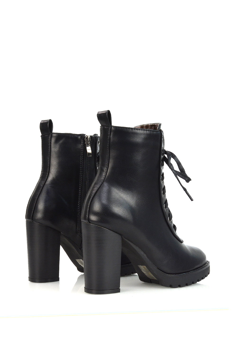 Black 'Ariel' Lace up High Block Heel Zip-up Biker Ankle Boots, Image 3 of 5