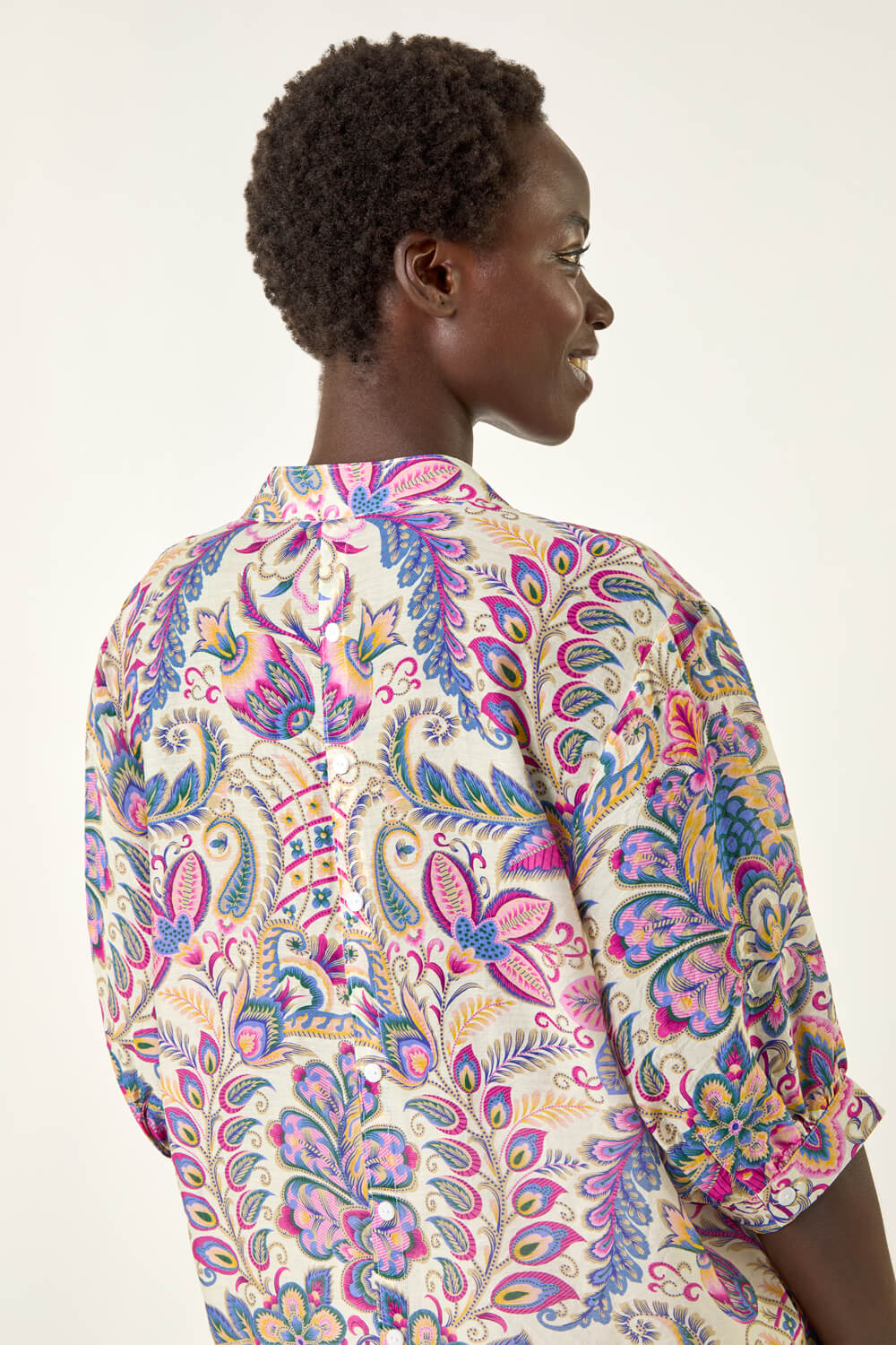 Purple Floral Print V-Neck Blouse, Image 5 of 5